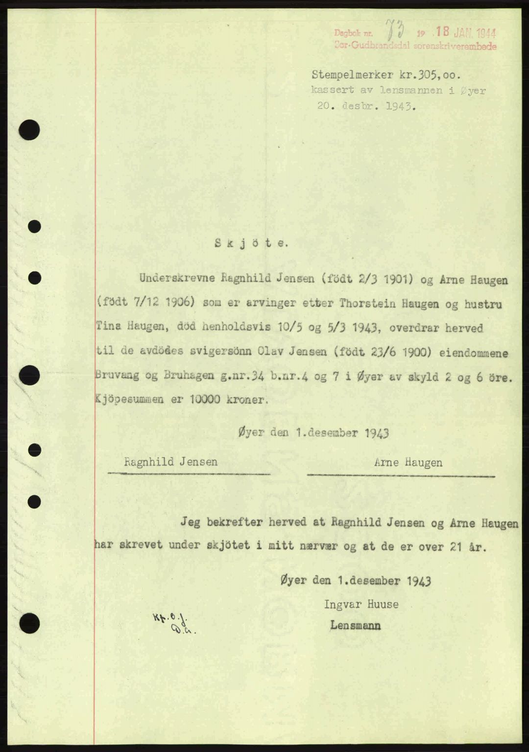Sør-Gudbrandsdal tingrett, SAH/TING-004/H/Hb/Hbd/L0012: Pantebok nr. A12, 1943-1944, Dagboknr: 73/1944