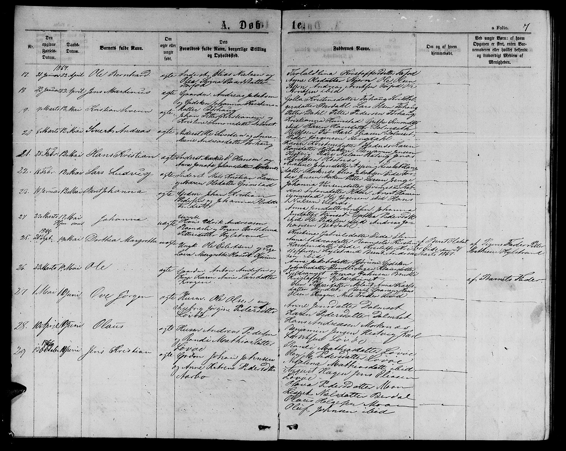 Ministerialprotokoller, klokkerbøker og fødselsregistre - Sør-Trøndelag, AV/SAT-A-1456/655/L0686: Klokkerbok nr. 655C02, 1866-1879, s. 7