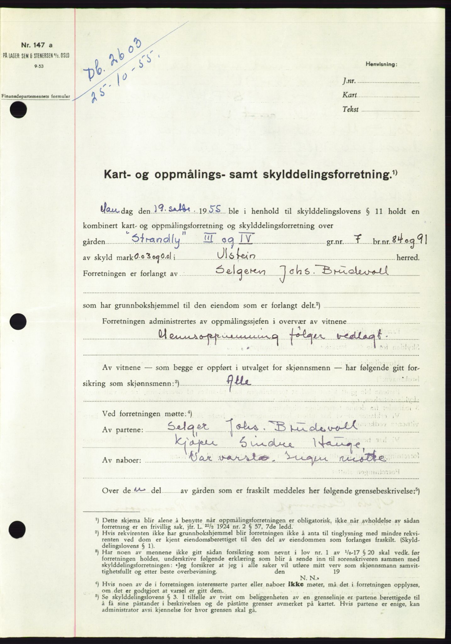 Søre Sunnmøre sorenskriveri, AV/SAT-A-4122/1/2/2C/L0102: Pantebok nr. 28A, 1955-1956, Dagboknr: 2603/1955