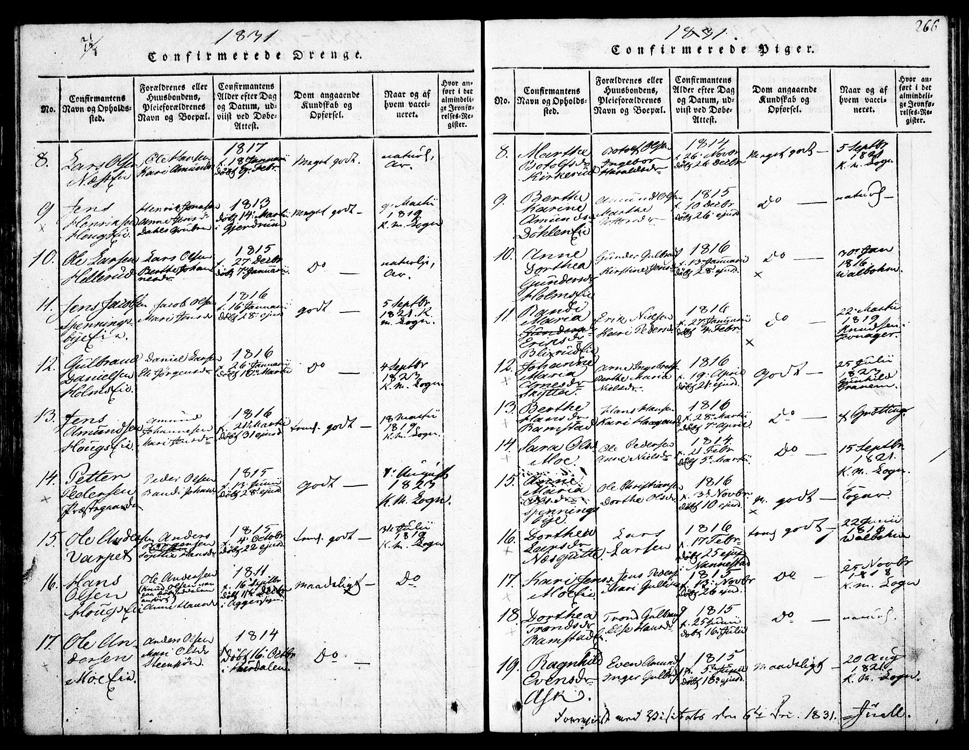 Nittedal prestekontor Kirkebøker, SAO/A-10365a/F/Fa/L0003: Ministerialbok nr. I 3, 1814-1836, s. 266