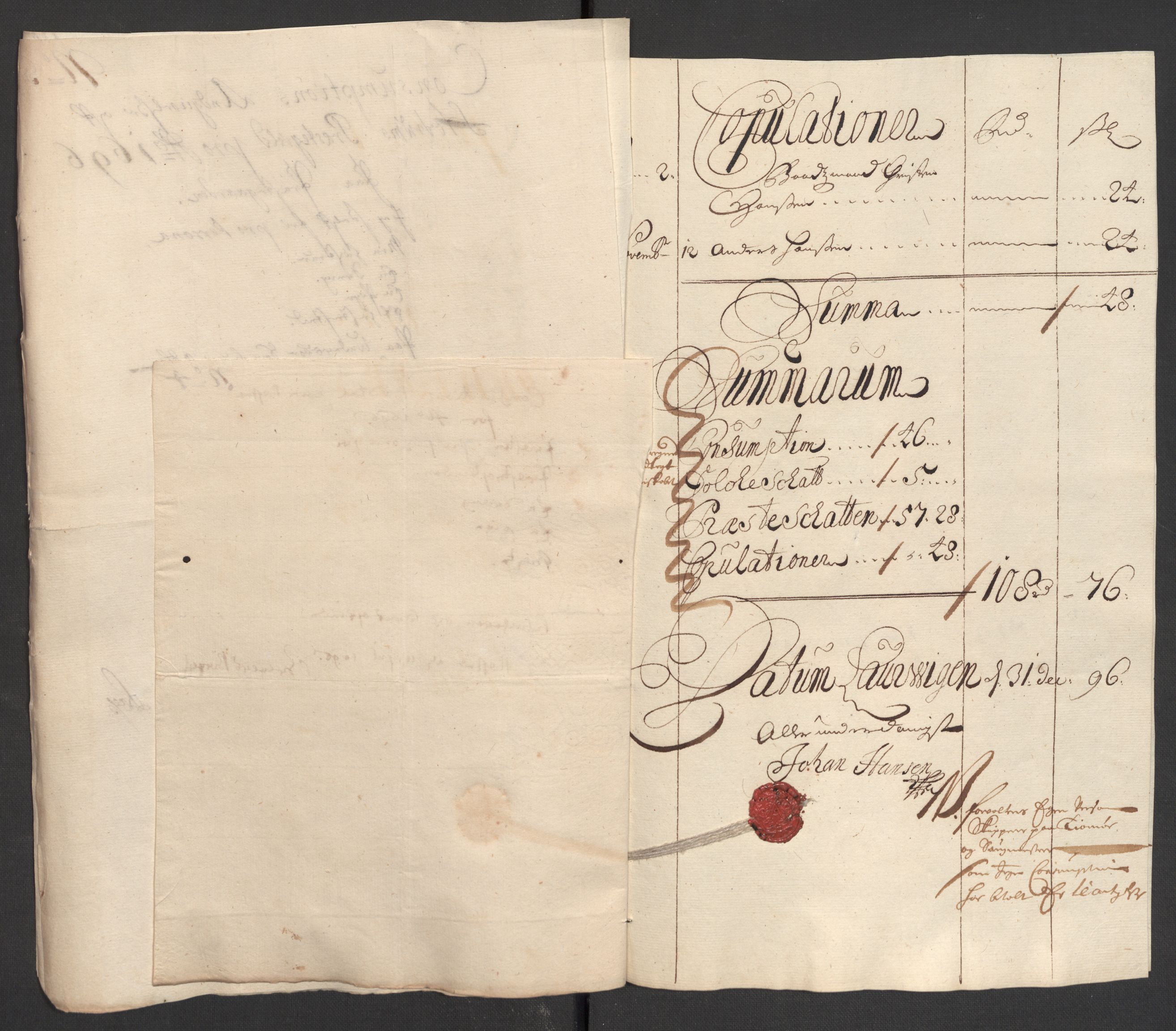 Rentekammeret inntil 1814, Reviderte regnskaper, Fogderegnskap, AV/RA-EA-4092/R33/L1975: Fogderegnskap Larvik grevskap, 1696-1697, s. 96
