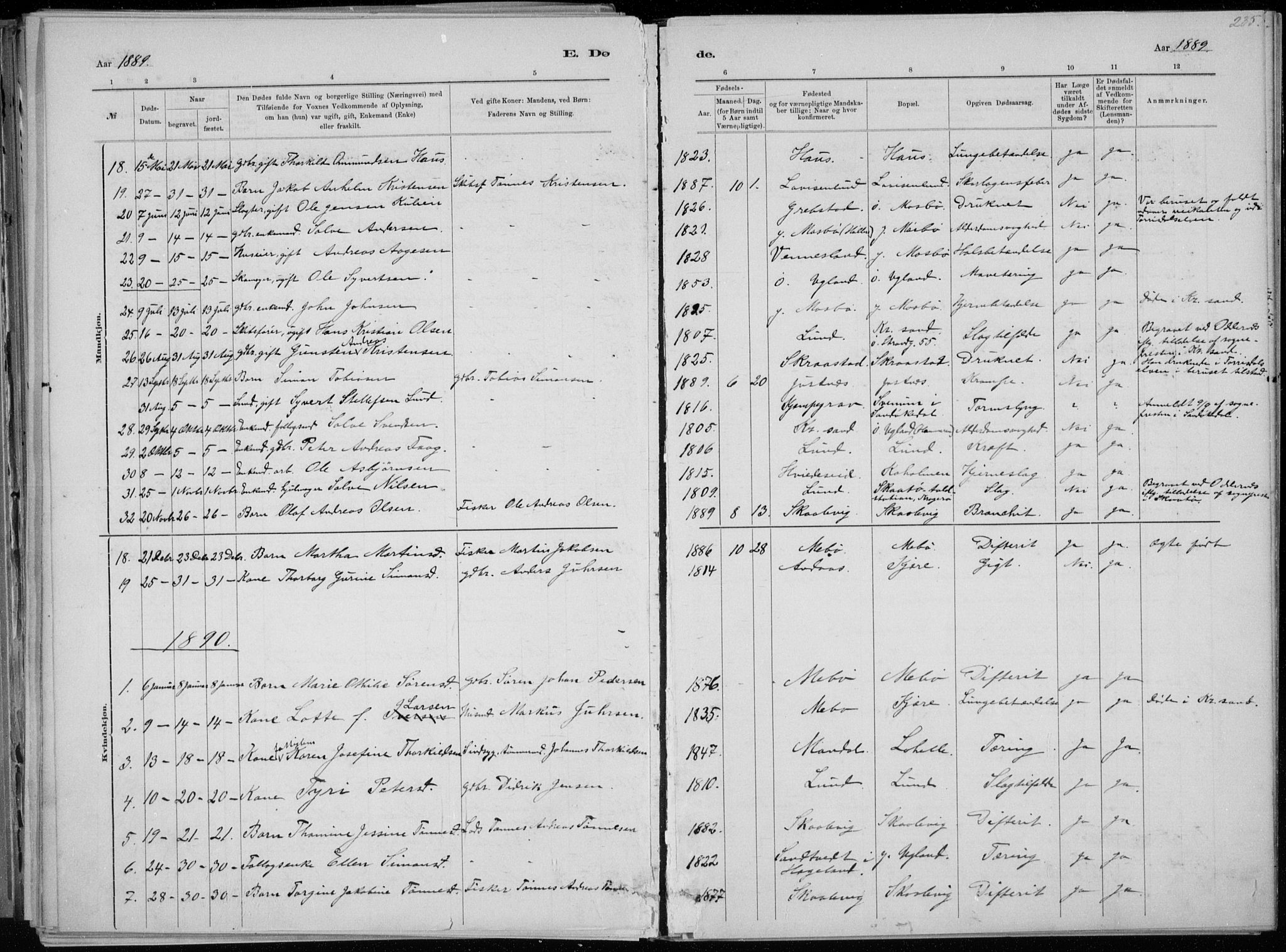 Oddernes sokneprestkontor, SAK/1111-0033/F/Fa/Faa/L0009: Ministerialbok nr. A 9, 1884-1896, s. 235