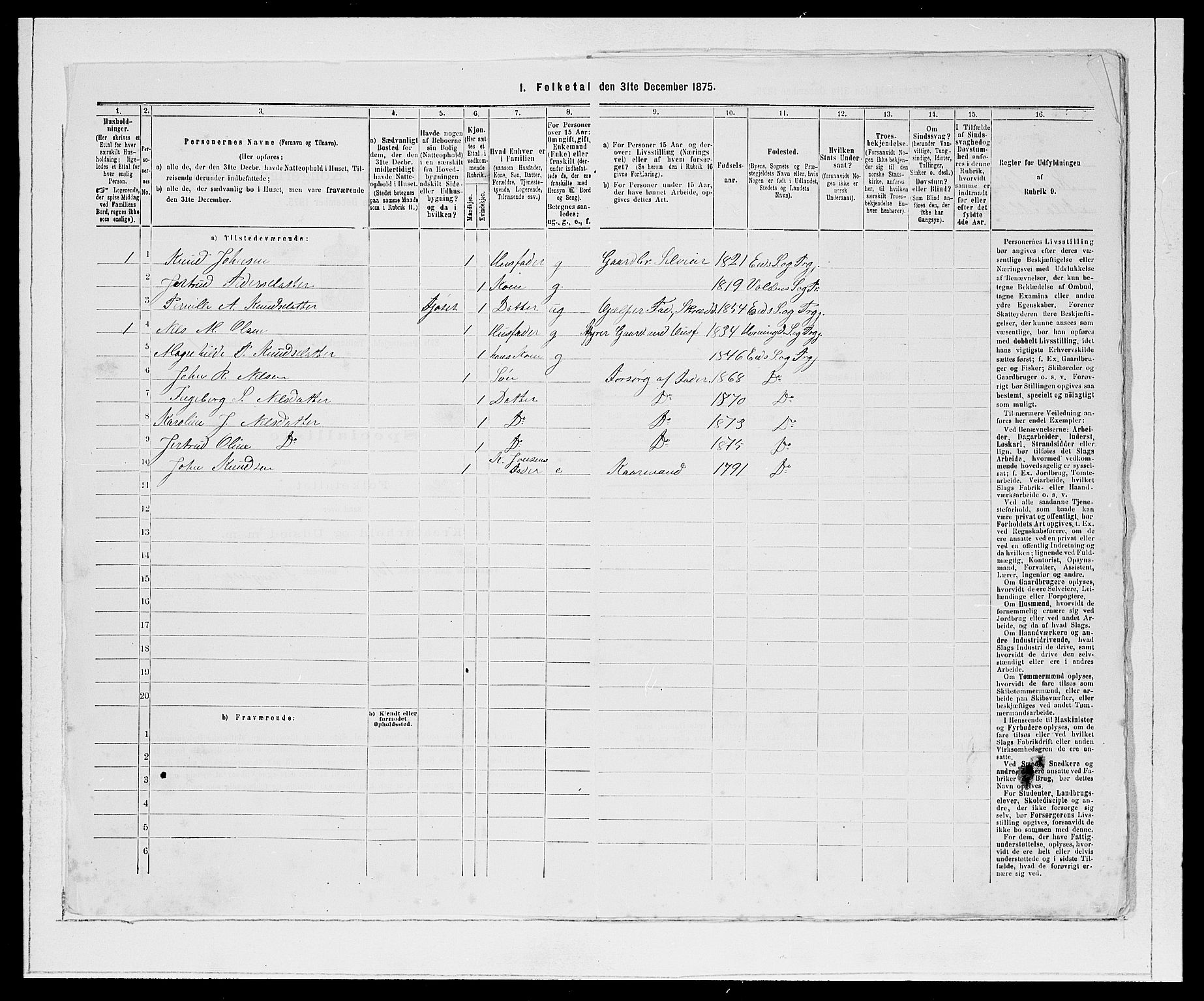 SAB, Folketelling 1875 for 1443P Eid prestegjeld, 1875, s. 26