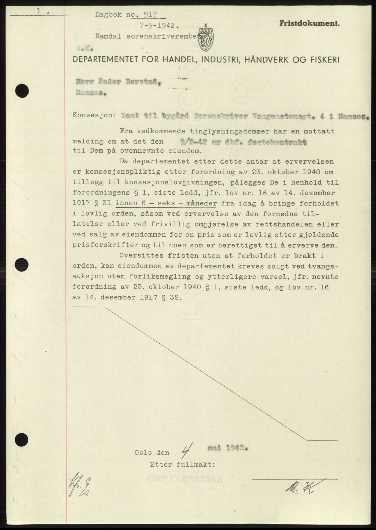 Namdal sorenskriveri, SAT/A-4133/1/2/2C: Pantebok nr. -, 1941-1942, Dagboknr: 917/1942