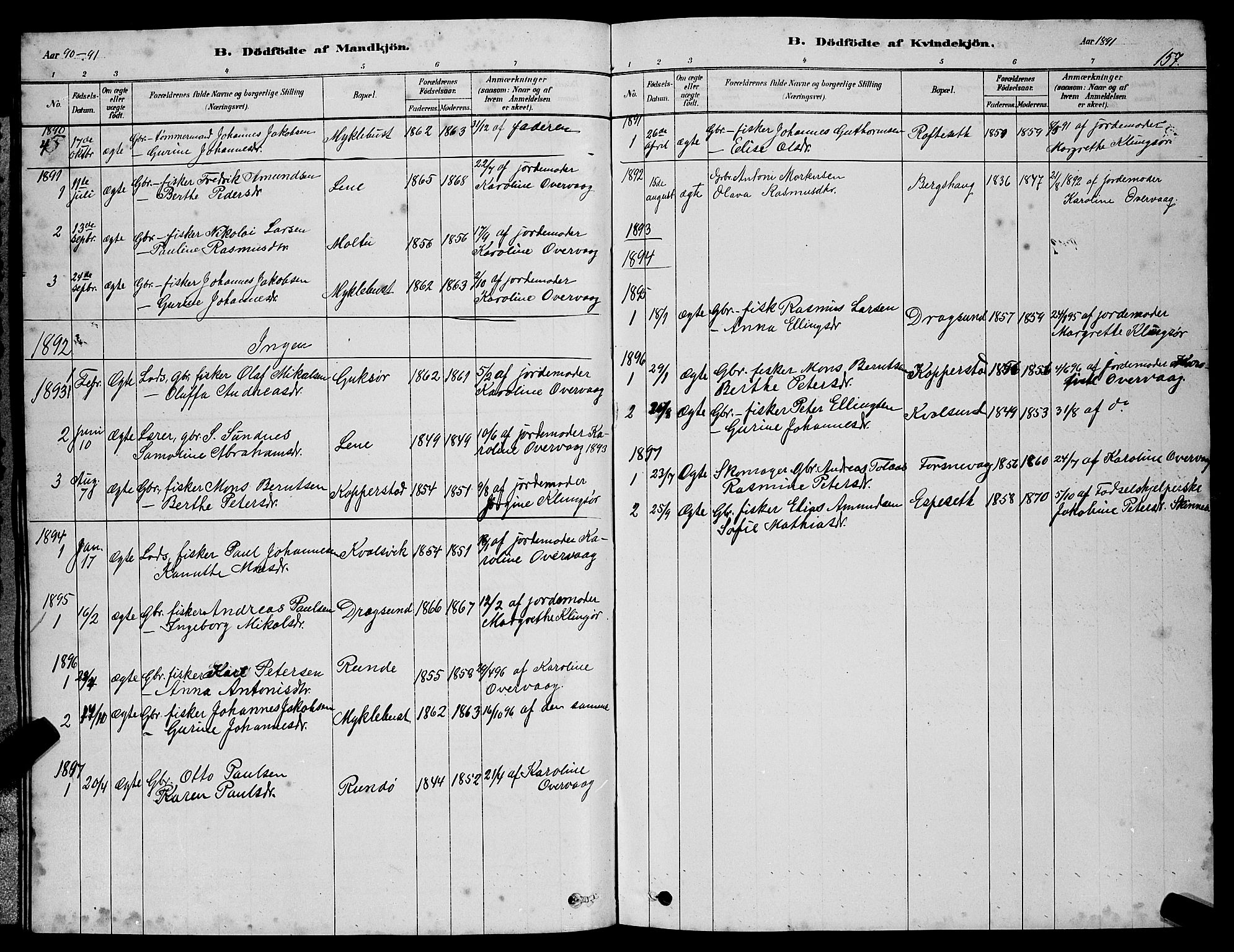 Ministerialprotokoller, klokkerbøker og fødselsregistre - Møre og Romsdal, SAT/A-1454/507/L0081: Klokkerbok nr. 507C04, 1878-1898, s. 157