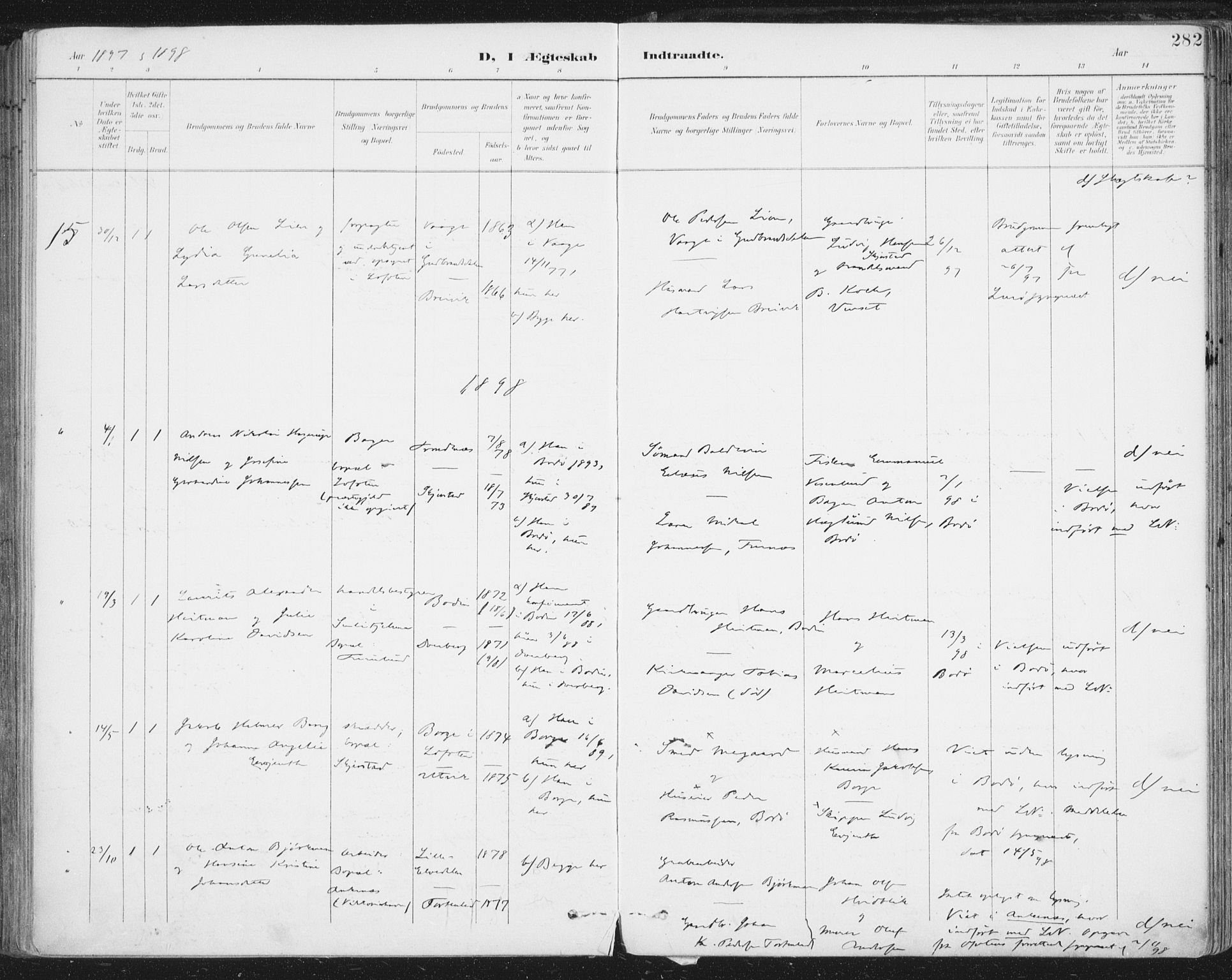 Ministerialprotokoller, klokkerbøker og fødselsregistre - Nordland, SAT/A-1459/852/L0741: Ministerialbok nr. 852A11, 1894-1917, s. 282