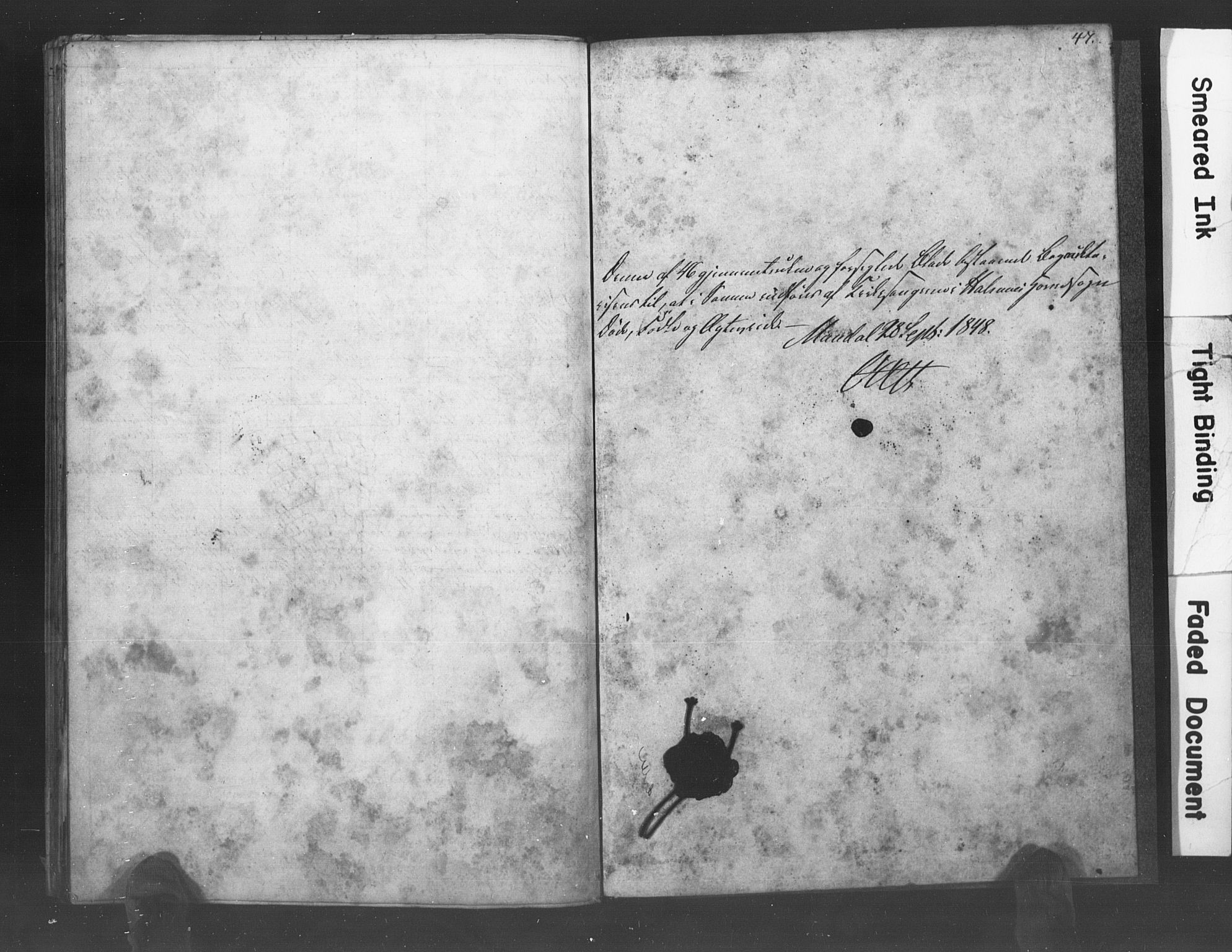 Mandal sokneprestkontor, AV/SAK-1111-0030/F/Fb/Fba/L0006: Klokkerbok nr. B 1F, 1846-1849, s. 47