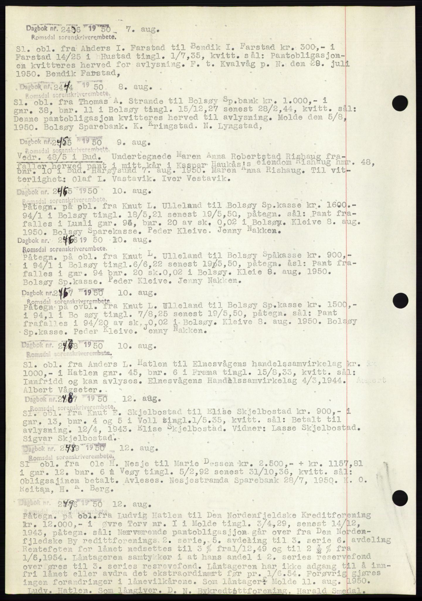 Romsdal sorenskriveri, SAT/A-4149/1/2/2C: Pantebok nr. C2, 1949-1951, Dagboknr: 2436/1950
