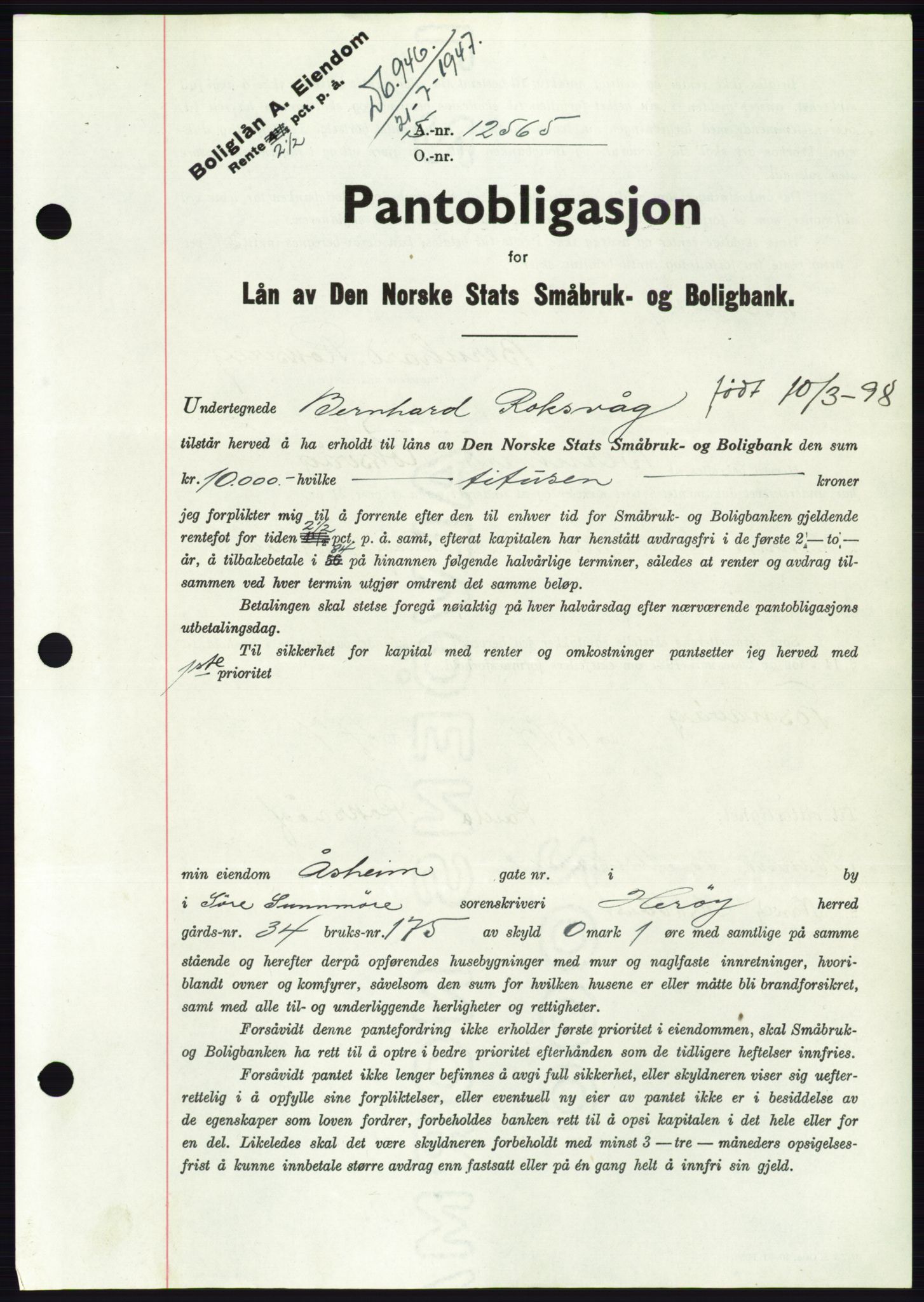 Søre Sunnmøre sorenskriveri, AV/SAT-A-4122/1/2/2C/L0115: Pantebok nr. 3B, 1947-1948, Dagboknr: 946/1947