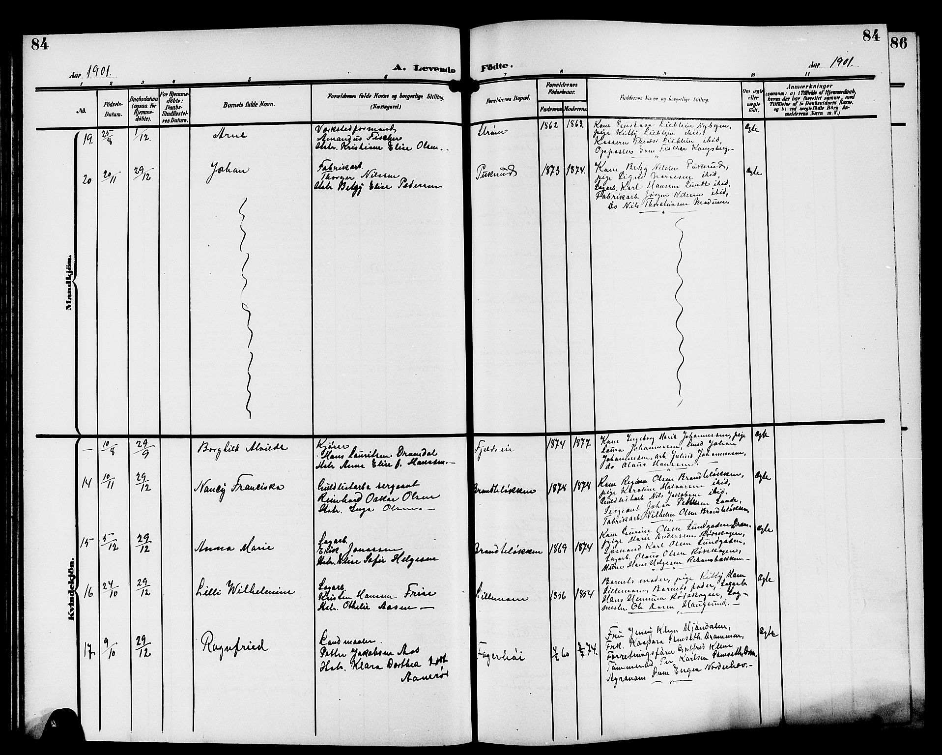 Strømsgodset kirkebøker, AV/SAKO-A-324/G/Ga/L0002: Klokkerbok nr. 2, 1885-1910, s. 84