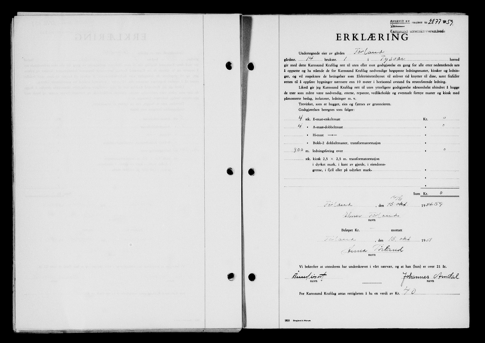 Karmsund sorenskriveri, SAST/A-100311/01/II/IIB/L0132: Pantebok nr. 112A, 1959-1959, Dagboknr: 2877/1959