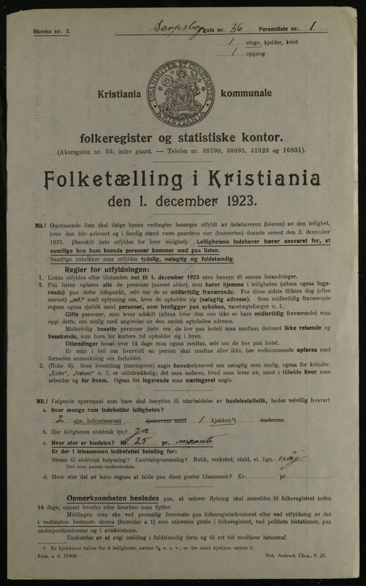 OBA, Kommunal folketelling 1.12.1923 for Kristiania, 1923, s. 98996