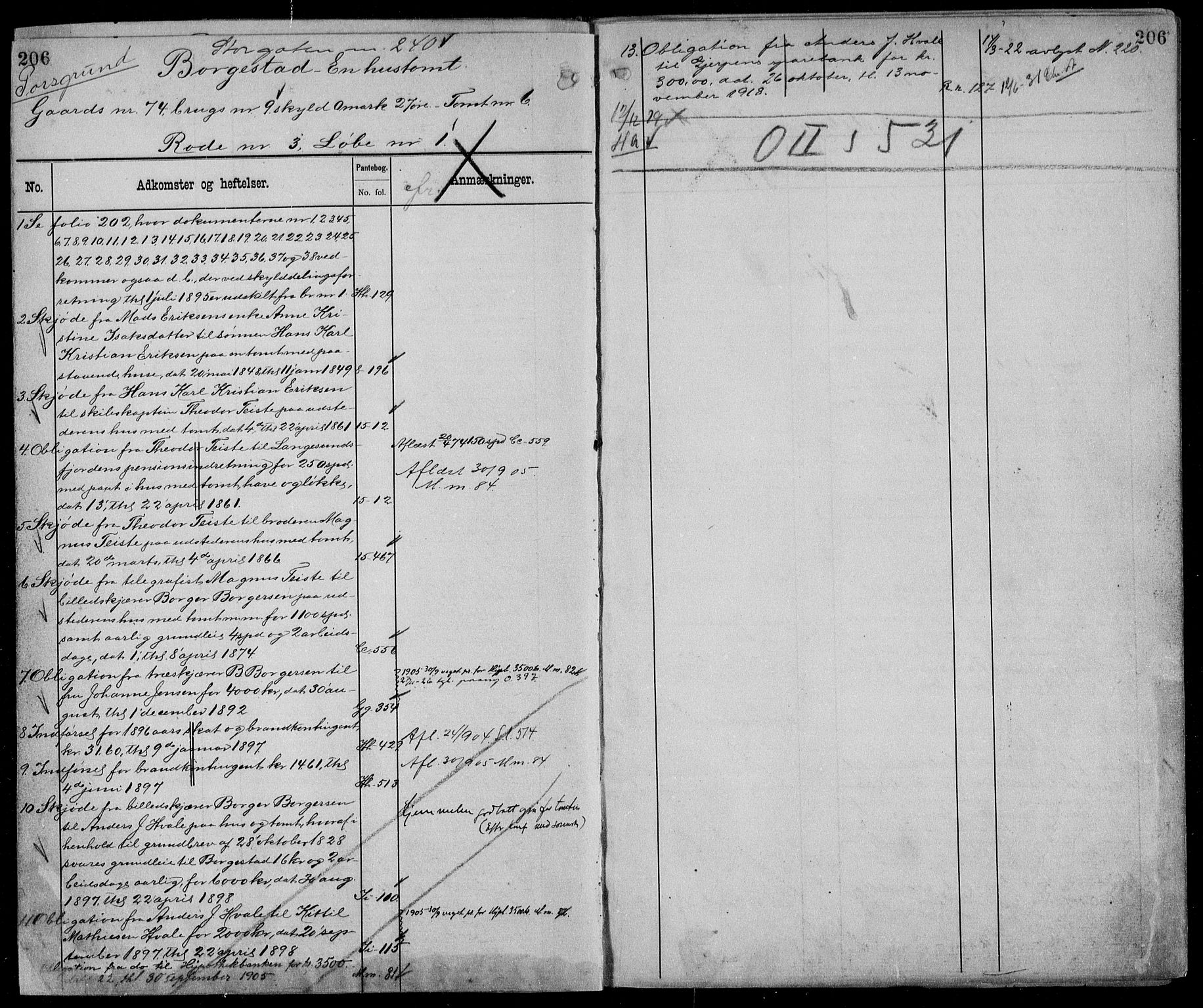 Gjerpen sorenskriveri, AV/SAKO-A-216/G/Gb/Gbd/L0009: Panteregister nr. IV 9, s. 206