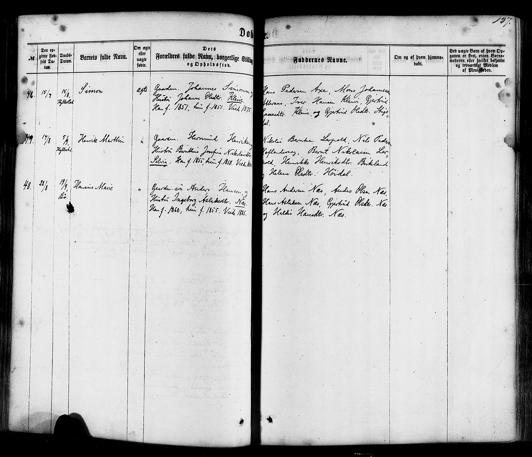 Hyllestad sokneprestembete, SAB/A-80401: Ministerialbok nr. A 1, 1861-1886, s. 137