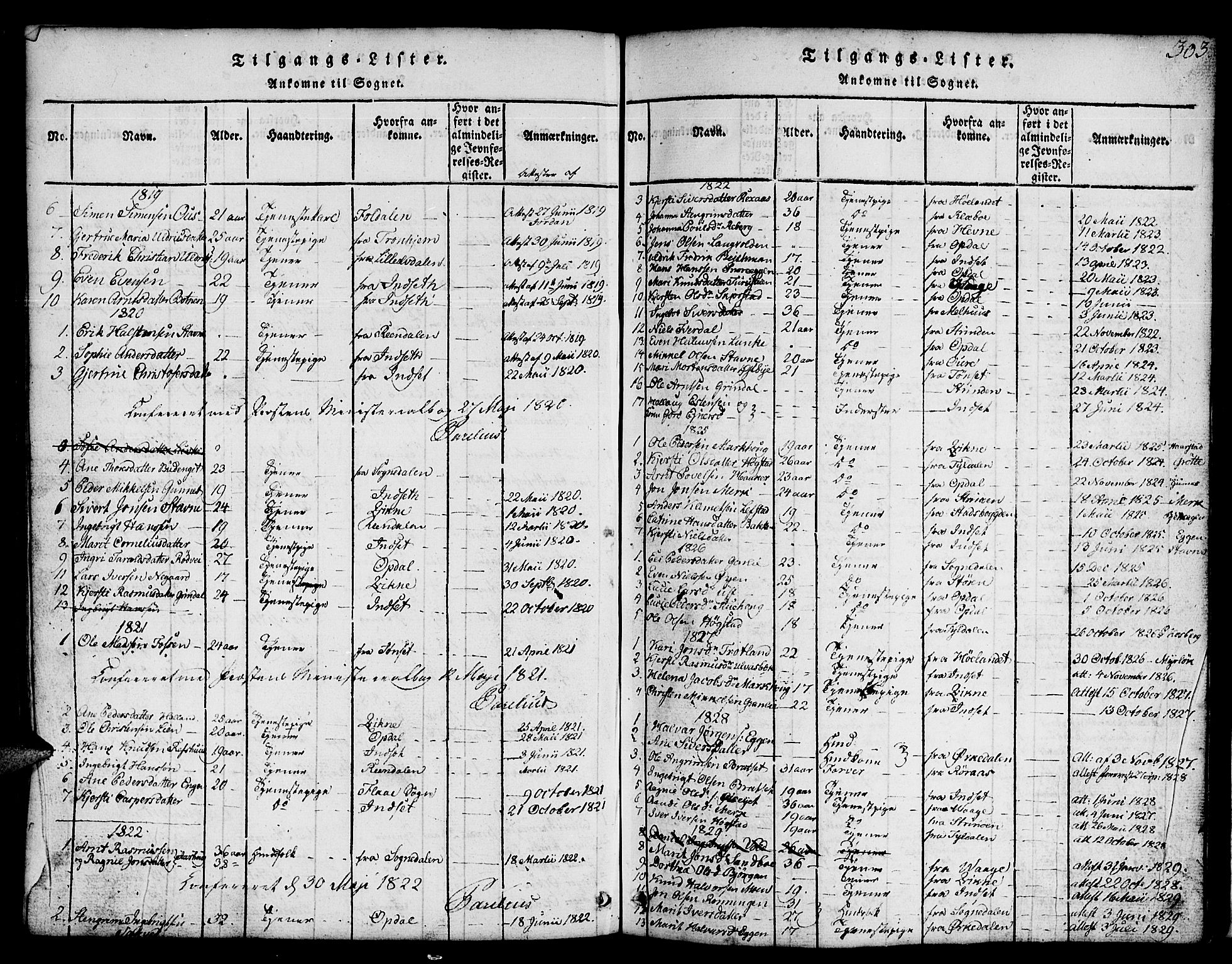 Ministerialprotokoller, klokkerbøker og fødselsregistre - Sør-Trøndelag, AV/SAT-A-1456/674/L0874: Klokkerbok nr. 674C01, 1816-1860, s. 303