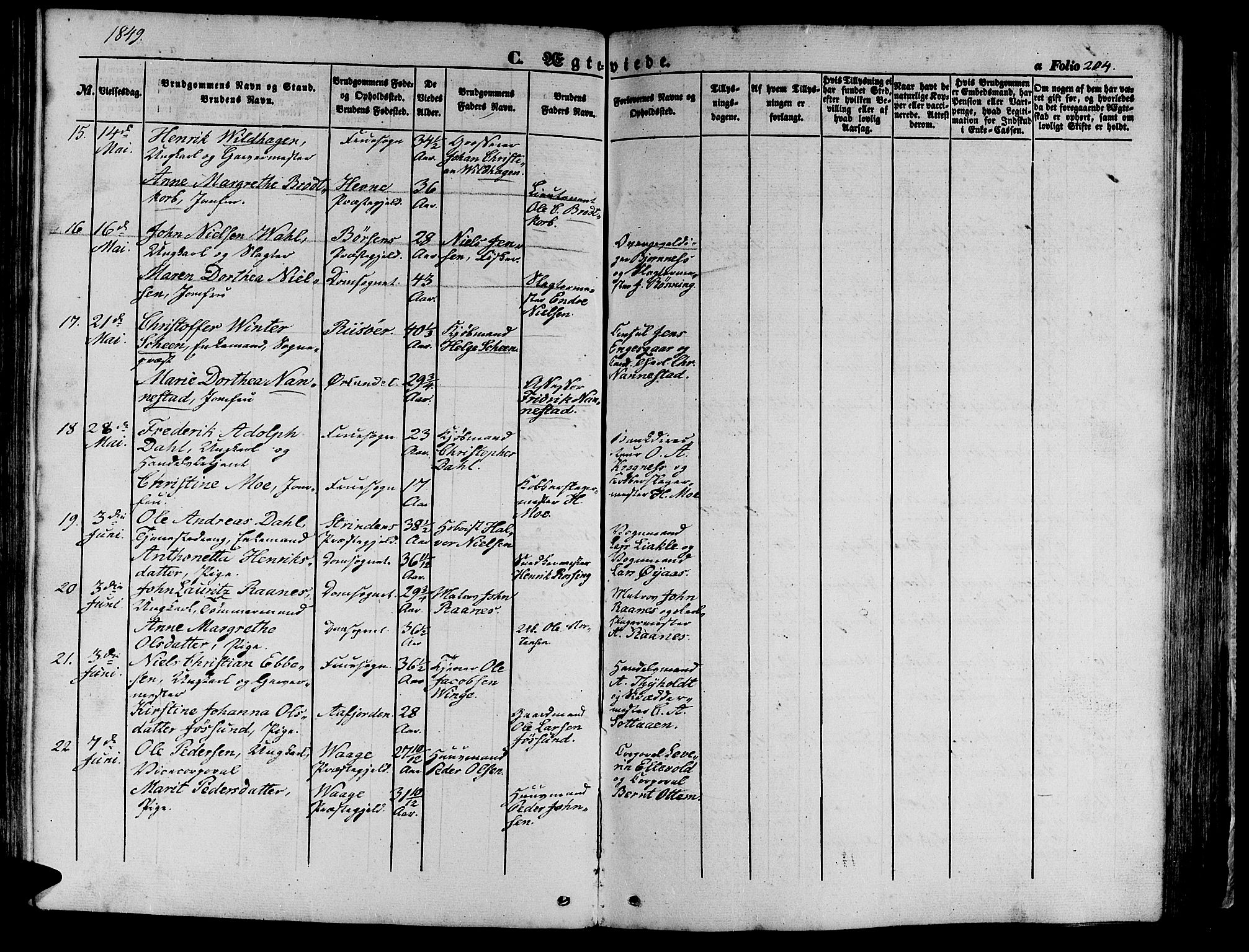 Ministerialprotokoller, klokkerbøker og fødselsregistre - Sør-Trøndelag, SAT/A-1456/602/L0137: Klokkerbok nr. 602C05, 1846-1856, s. 204