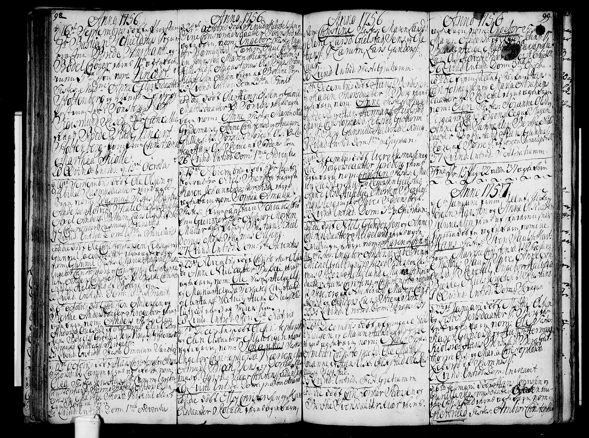 Våle kirkebøker, AV/SAKO-A-334/F/Fa/L0003: Ministerialbok nr. I 3, 1732-1773, s. 98-99