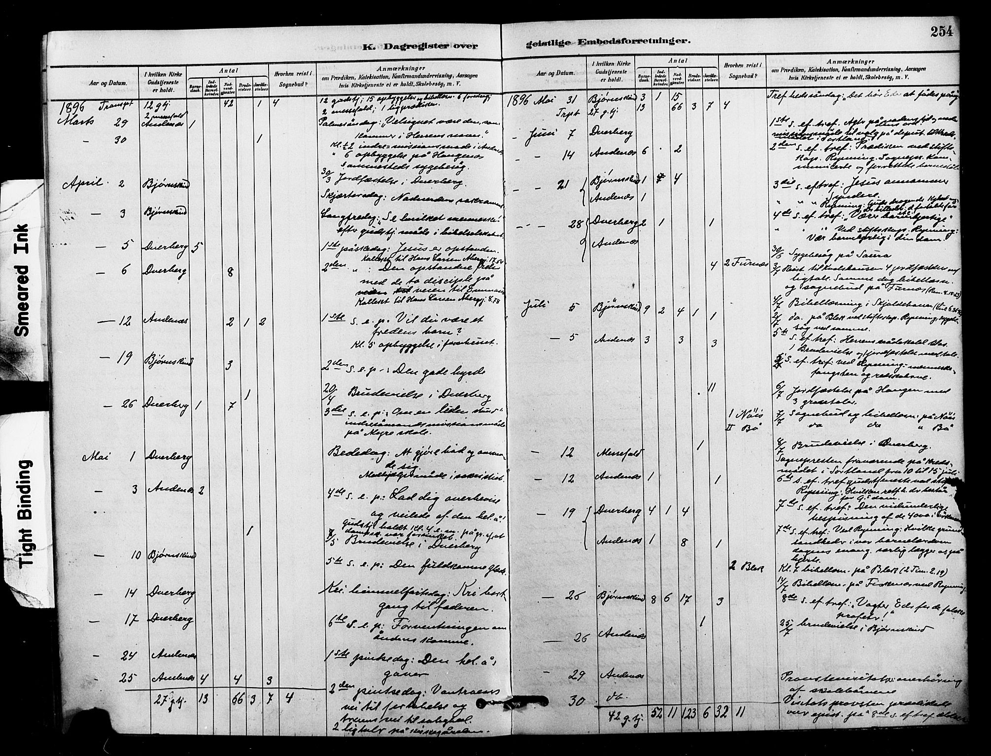 Ministerialprotokoller, klokkerbøker og fødselsregistre - Nordland, AV/SAT-A-1459/897/L1399: Ministerialbok nr. 897C06, 1881-1896, s. 254