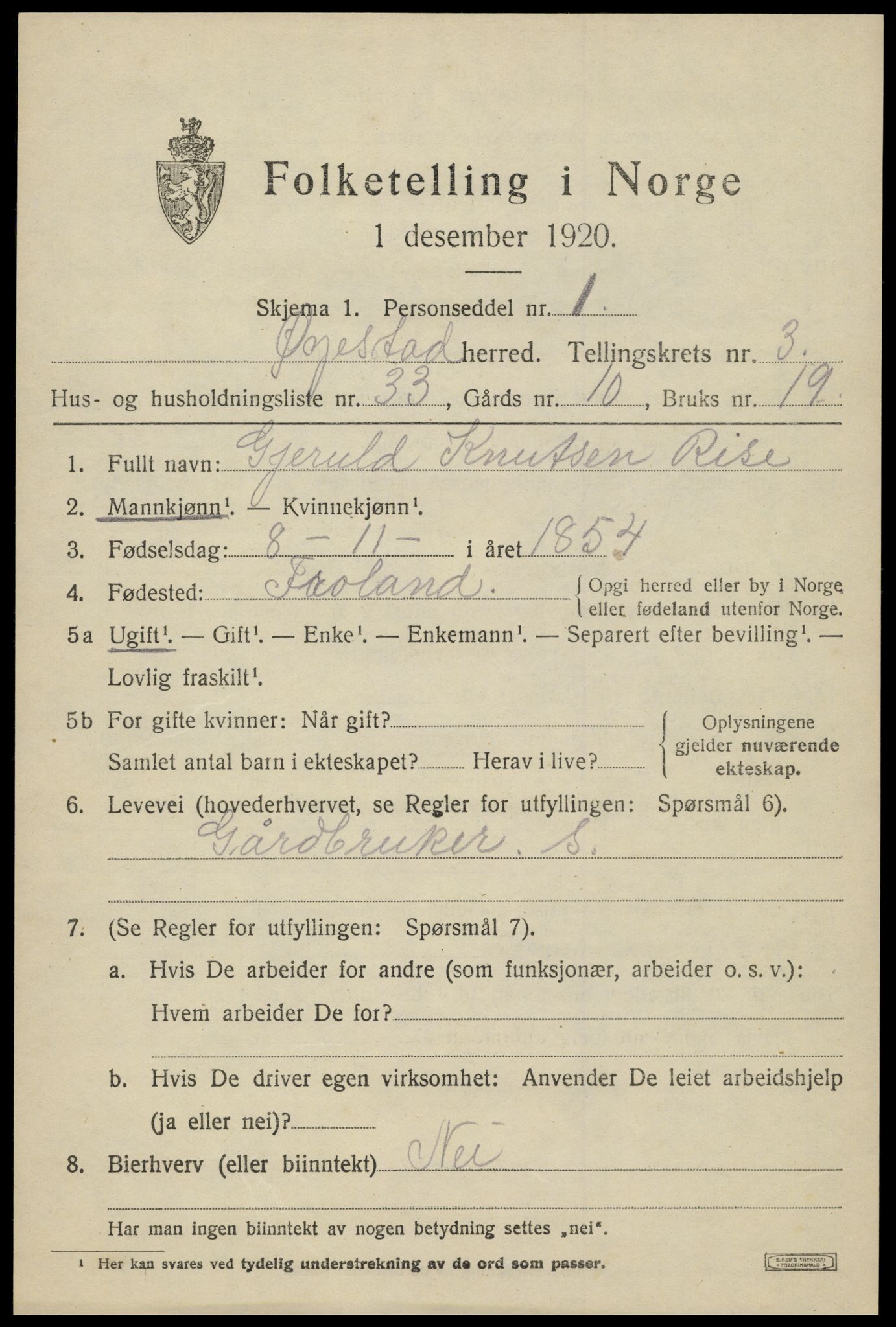 SAK, Folketelling 1920 for 0920 Øyestad herred, 1920, s. 3024