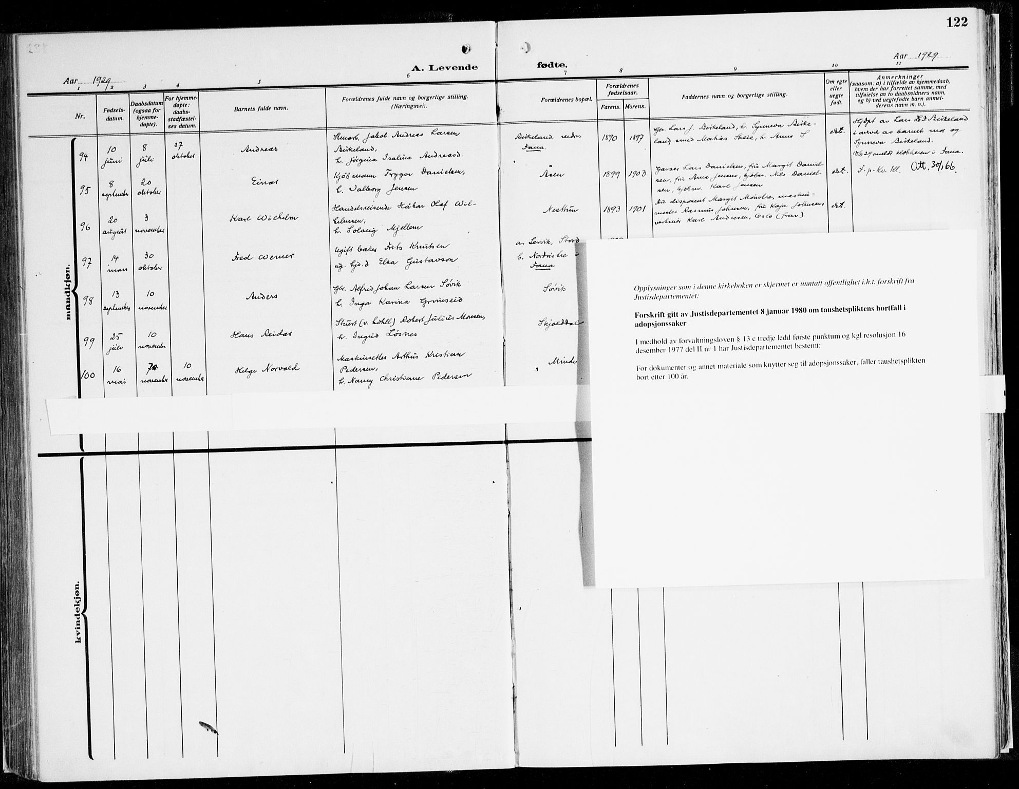 Fana Sokneprestembete, AV/SAB-A-75101/H/Haa/Haaj/L0001: Ministerialbok nr. J 1, 1921-1935, s. 122