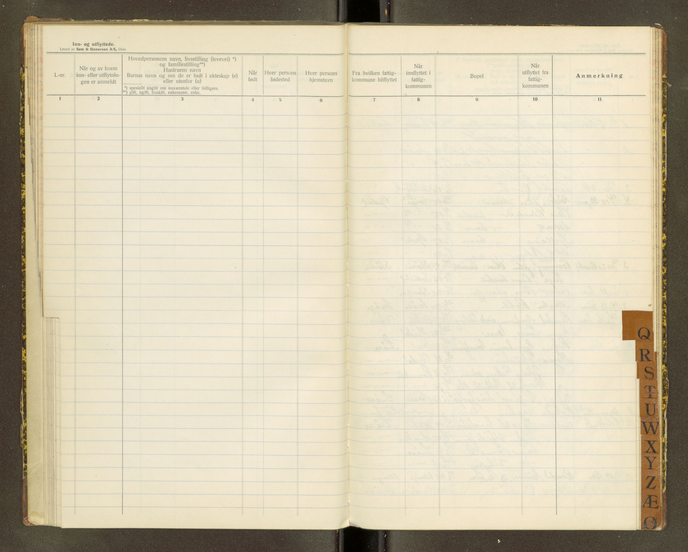 Snåsa lensmannskontor, AV/SAT-A-1040/03/L0007: 03.05.02 Inn- og utflyttingsprotokoll, 1927-1943