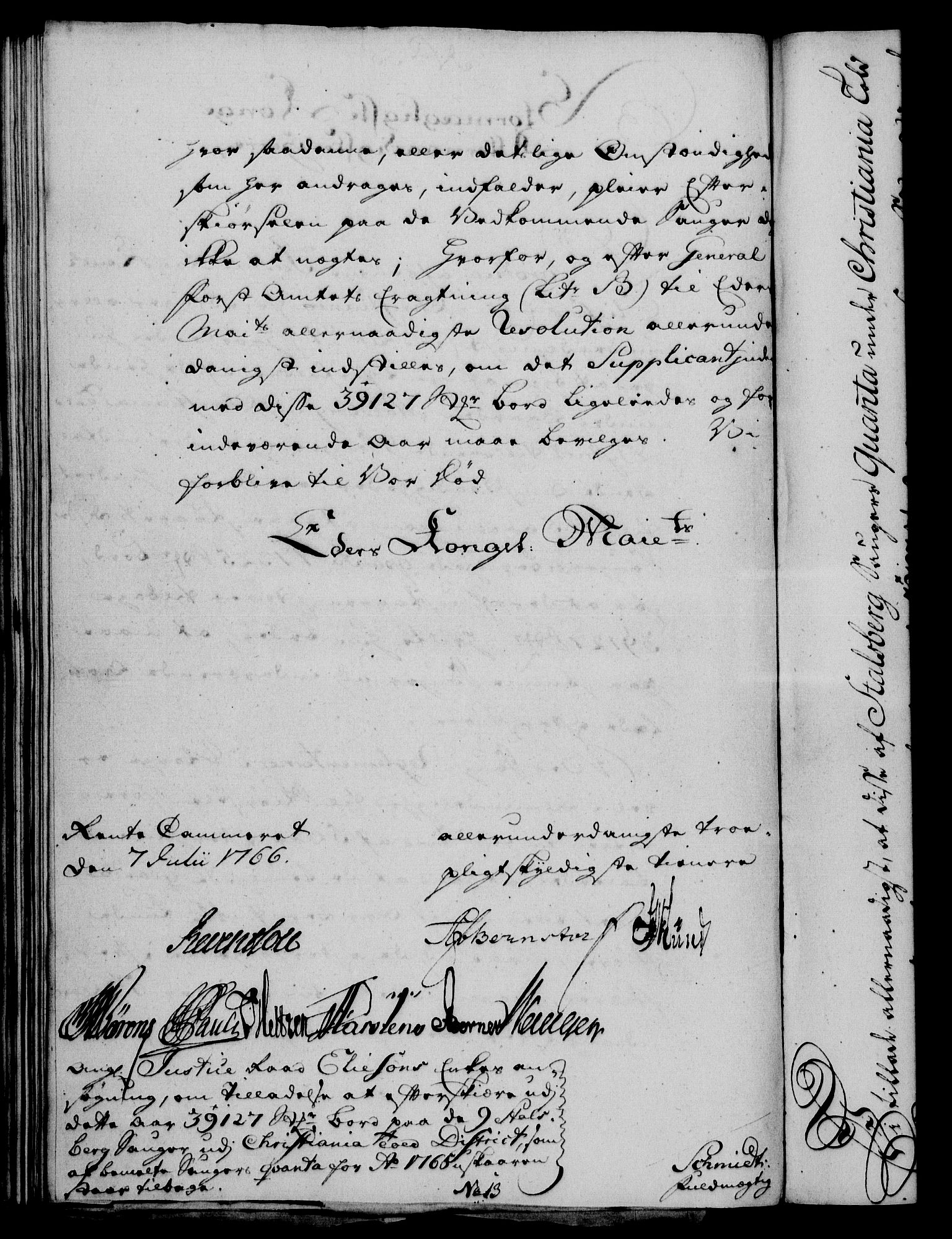 Rentekammeret, Kammerkanselliet, RA/EA-3111/G/Gf/Gfa/L0048: Norsk relasjons- og resolusjonsprotokoll (merket RK 52.48), 1766, s. 265