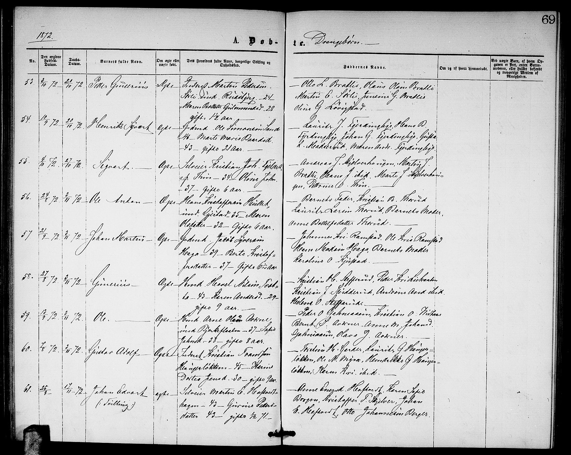 Fet prestekontor Kirkebøker, AV/SAO-A-10370a/G/Ga/L0004: Klokkerbok nr. I 4, 1868-1874, s. 69