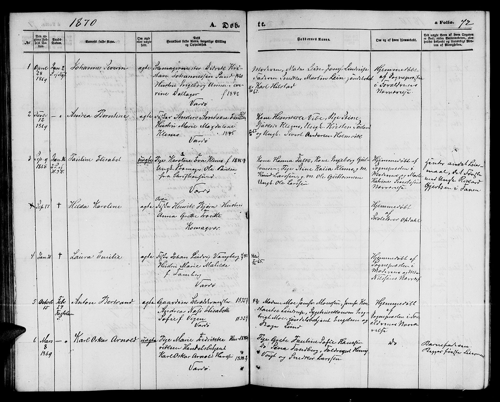 Vardø sokneprestkontor, AV/SATØ-S-1332/H/Hb/L0002klokker: Klokkerbok nr. 2, 1861-1870, s. 72
