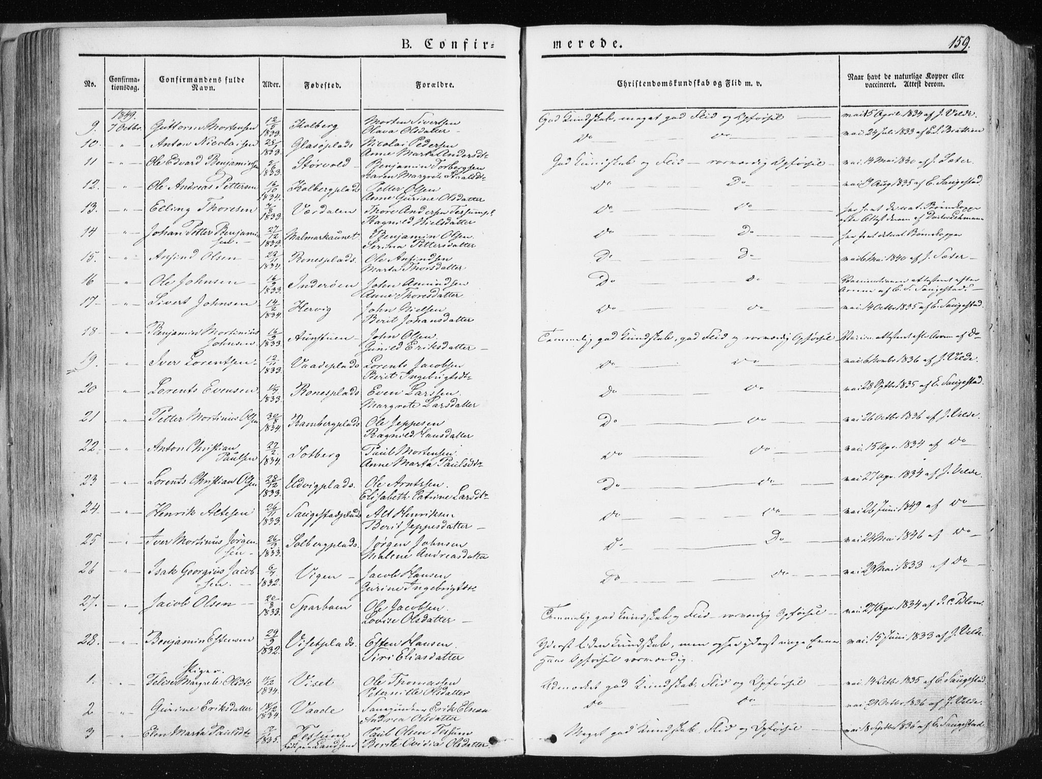 Ministerialprotokoller, klokkerbøker og fødselsregistre - Nord-Trøndelag, AV/SAT-A-1458/741/L0393: Ministerialbok nr. 741A07, 1849-1863, s. 159