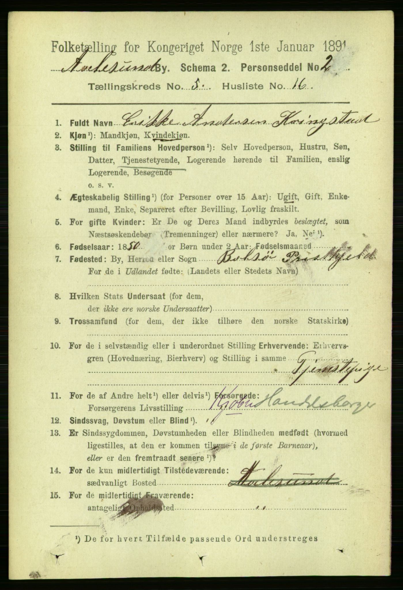RA, Folketelling 1891 for 1501 Ålesund kjøpstad, 1891, s. 3834