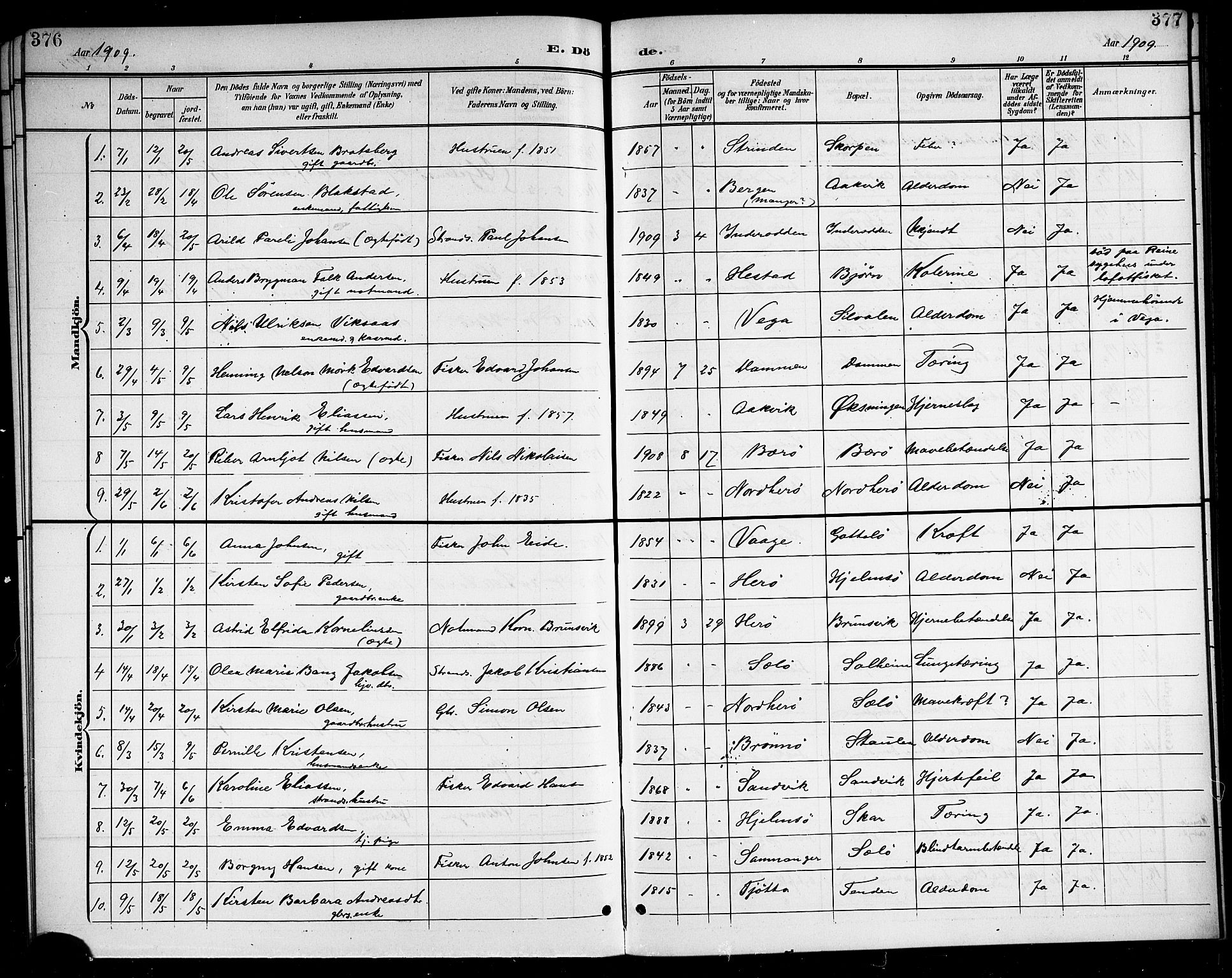 Ministerialprotokoller, klokkerbøker og fødselsregistre - Nordland, AV/SAT-A-1459/834/L0516: Klokkerbok nr. 834C06, 1902-1918, s. 376-377