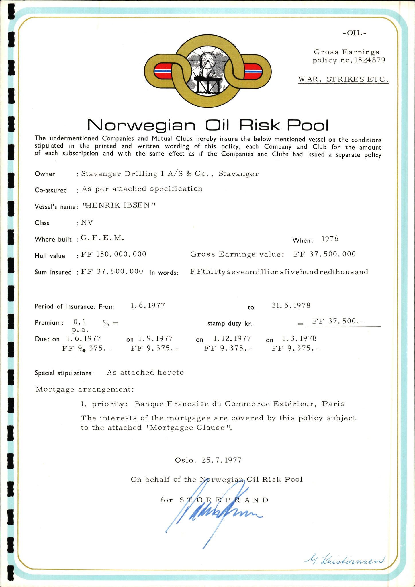 Pa 1503 - Stavanger Drilling AS, AV/SAST-A-101906/2/E/Ec/Eca/L0010: Forsikring, 1976-1983