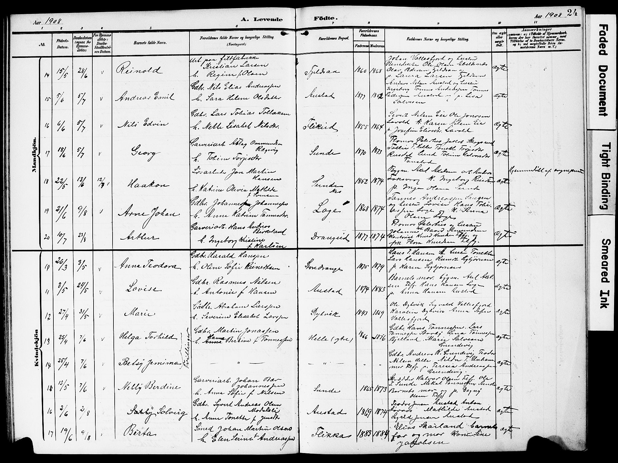 Flekkefjord sokneprestkontor, AV/SAK-1111-0012/F/Fb/Fbc/L0008: Klokkerbok nr. B 8, 1903-1931, s. 24