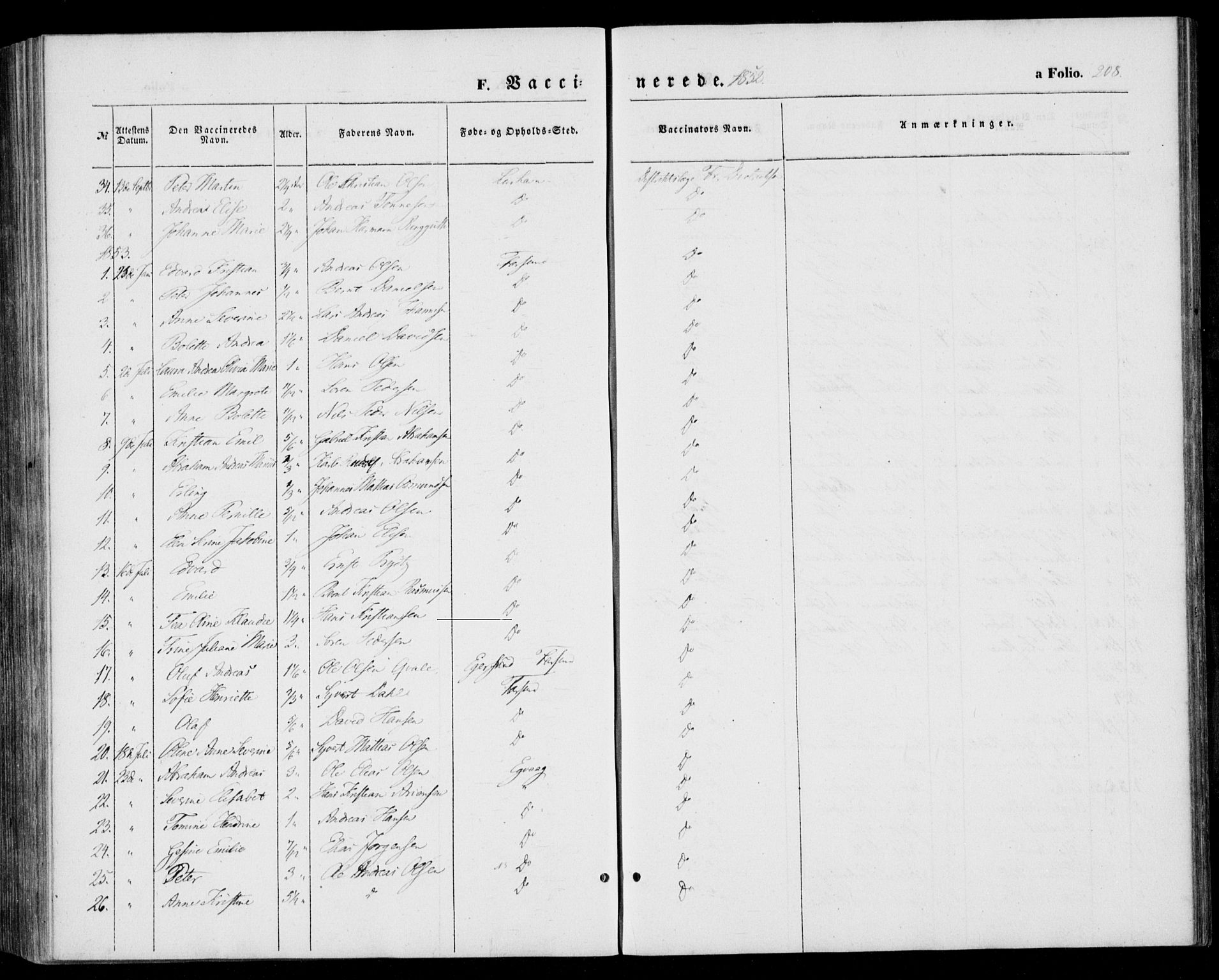 Farsund sokneprestkontor, SAK/1111-0009/F/Fa/L0004: Ministerialbok nr. A 4, 1847-1863, s. 208