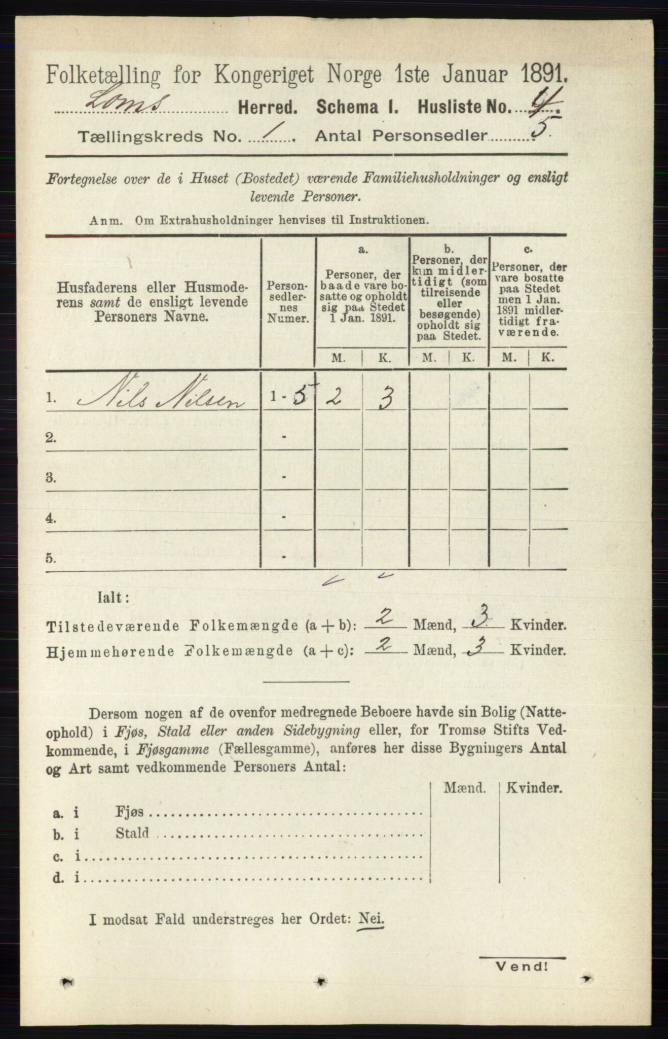 RA, Folketelling 1891 for 0514 Lom herred, 1891, s. 25