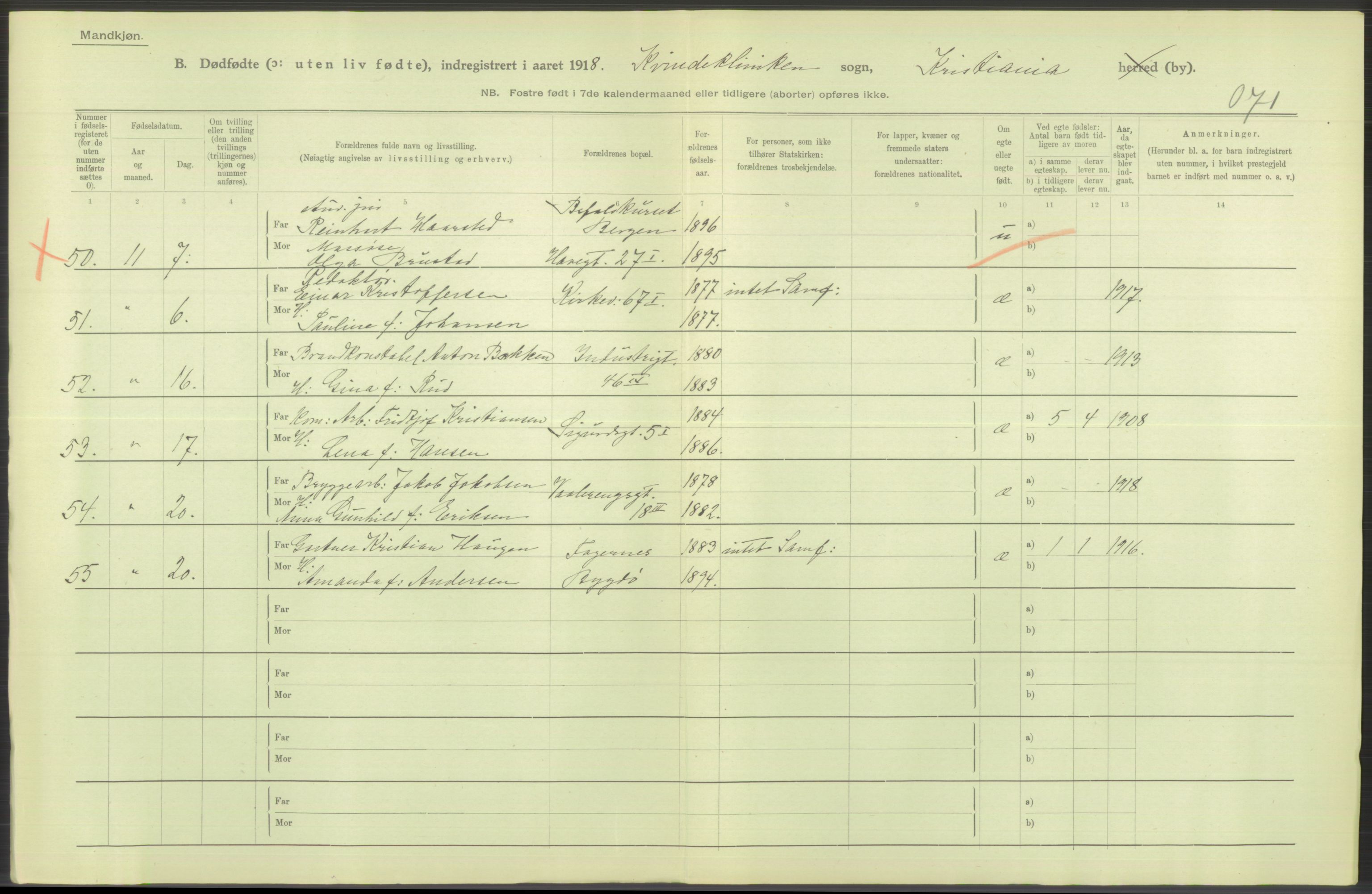 Statistisk sentralbyrå, Sosiodemografiske emner, Befolkning, RA/S-2228/D/Df/Dfb/Dfbh/L0011: Kristiania: Døde, dødfødte, 1918, s. 668