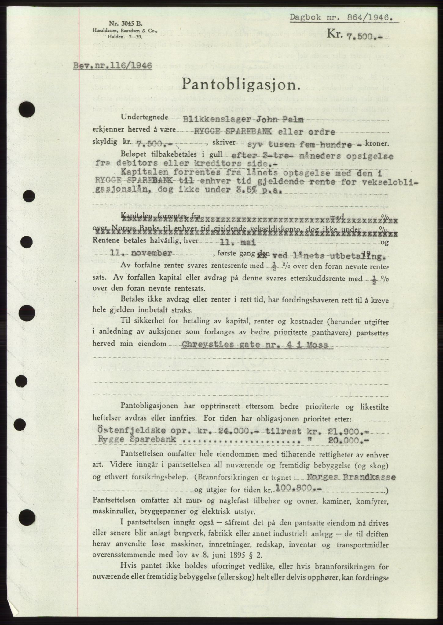 Moss sorenskriveri, SAO/A-10168: Pantebok nr. B15, 1946-1946, Dagboknr: 864/1946