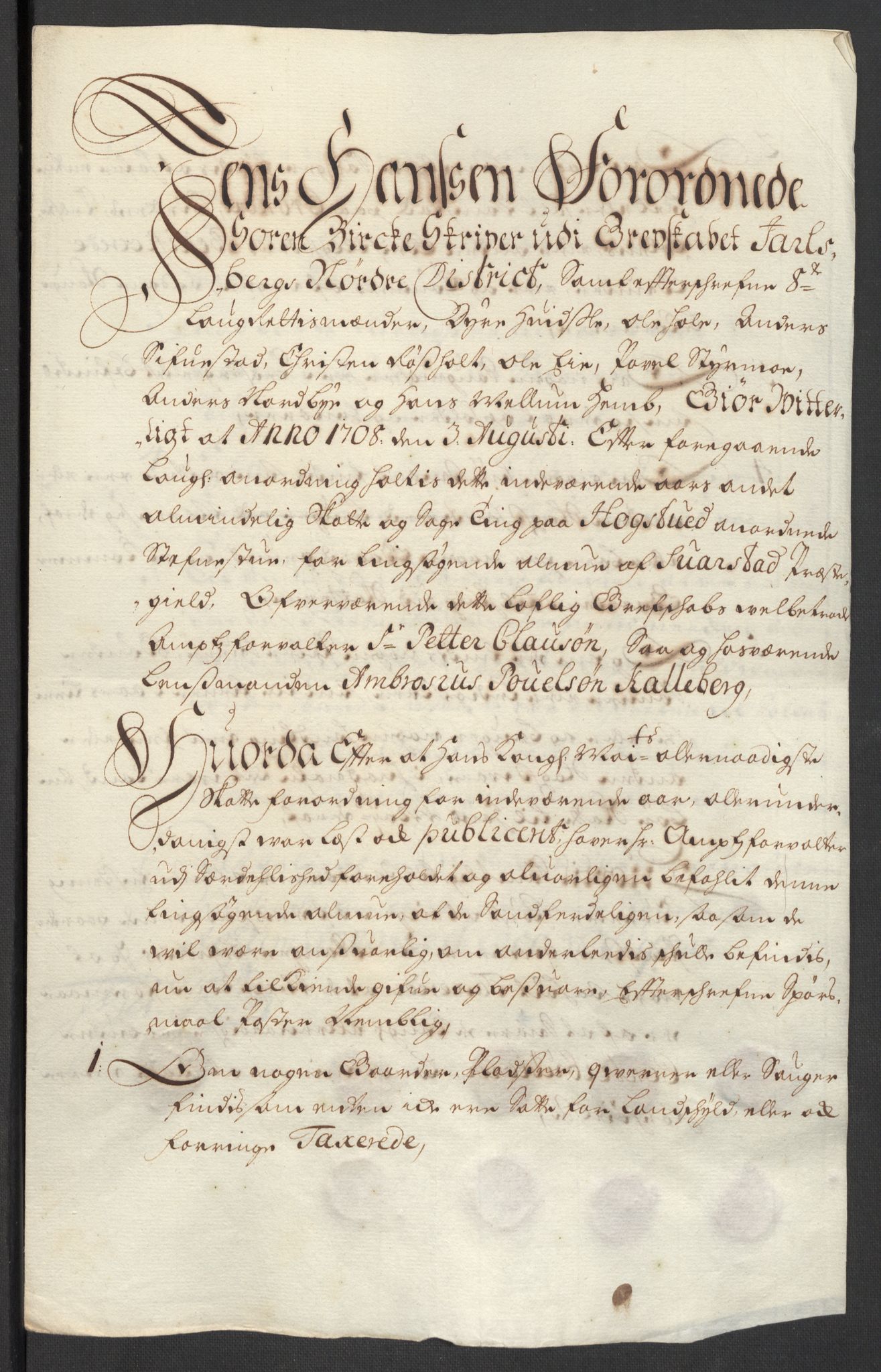 Rentekammeret inntil 1814, Reviderte regnskaper, Fogderegnskap, RA/EA-4092/R32/L1873: Fogderegnskap Jarlsberg grevskap, 1708, s. 139