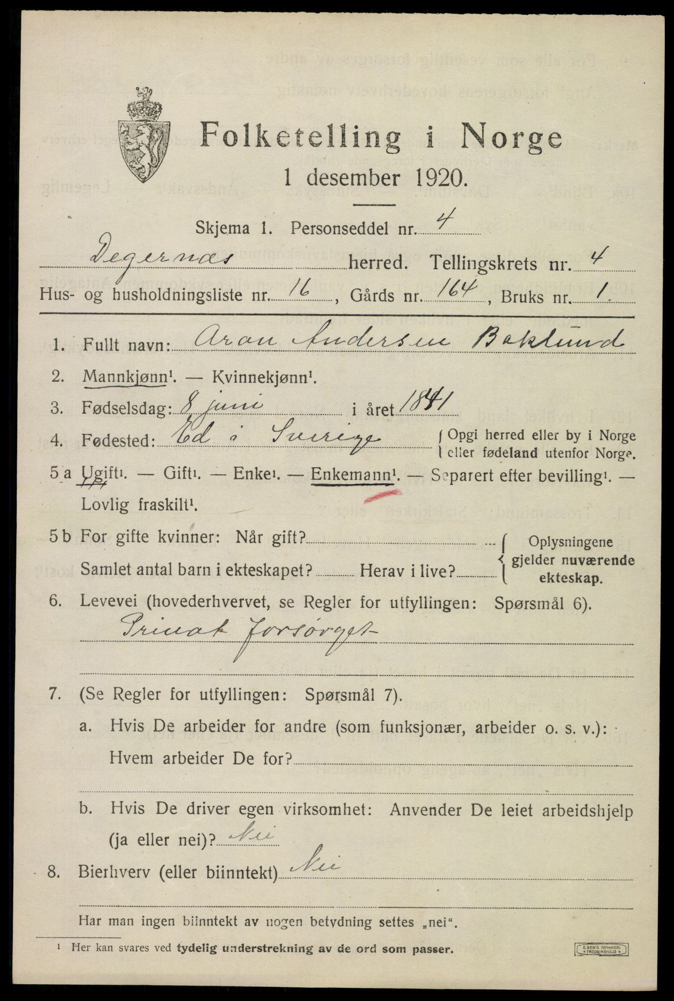 SAO, Folketelling 1920 for 0129 Degernes herred, 1920, s. 2482