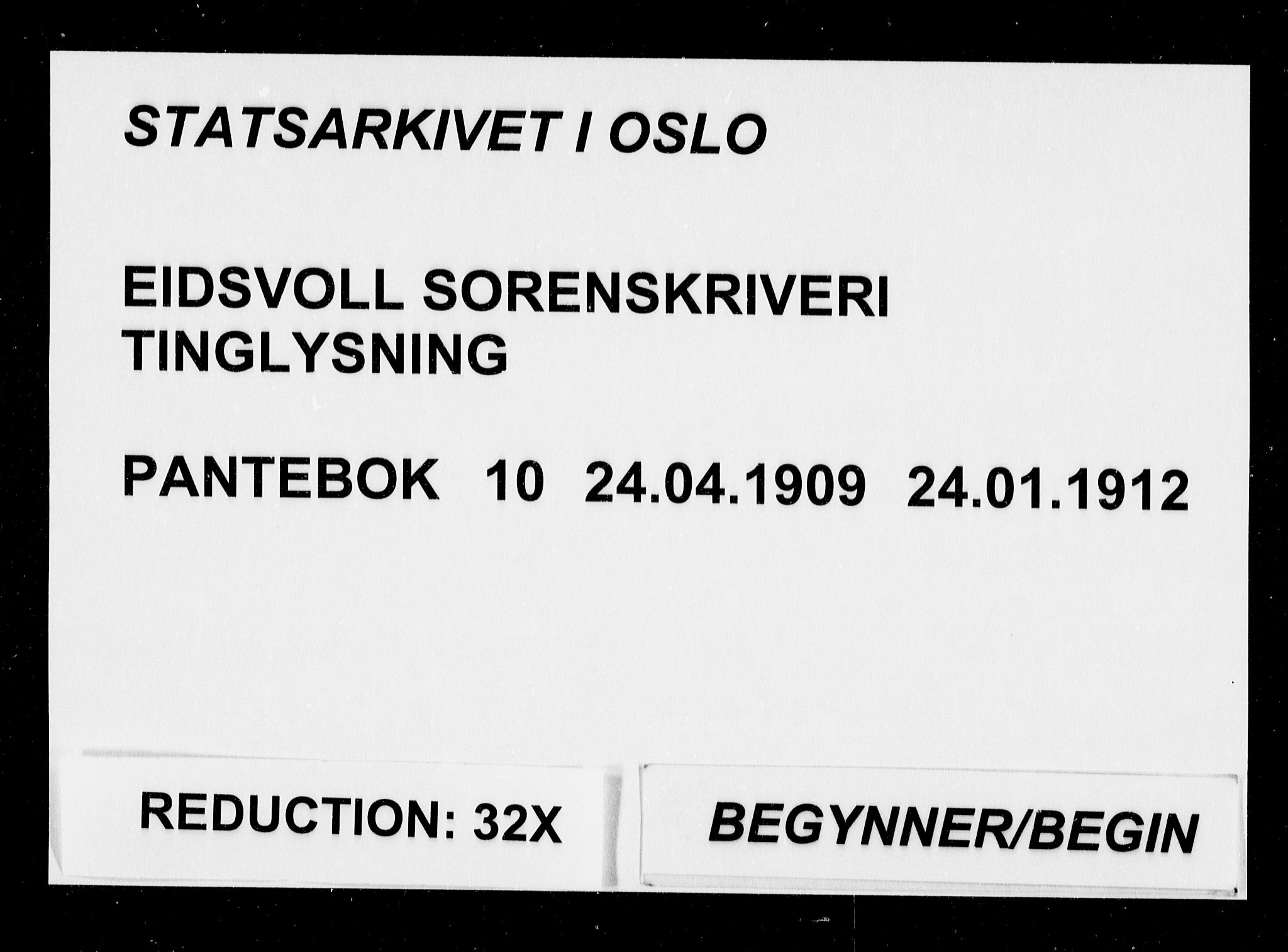Eidsvoll tingrett, SAO/A-10371/G/Gb/Gba/L0010: Pantebok nr. 10, 1909-1912