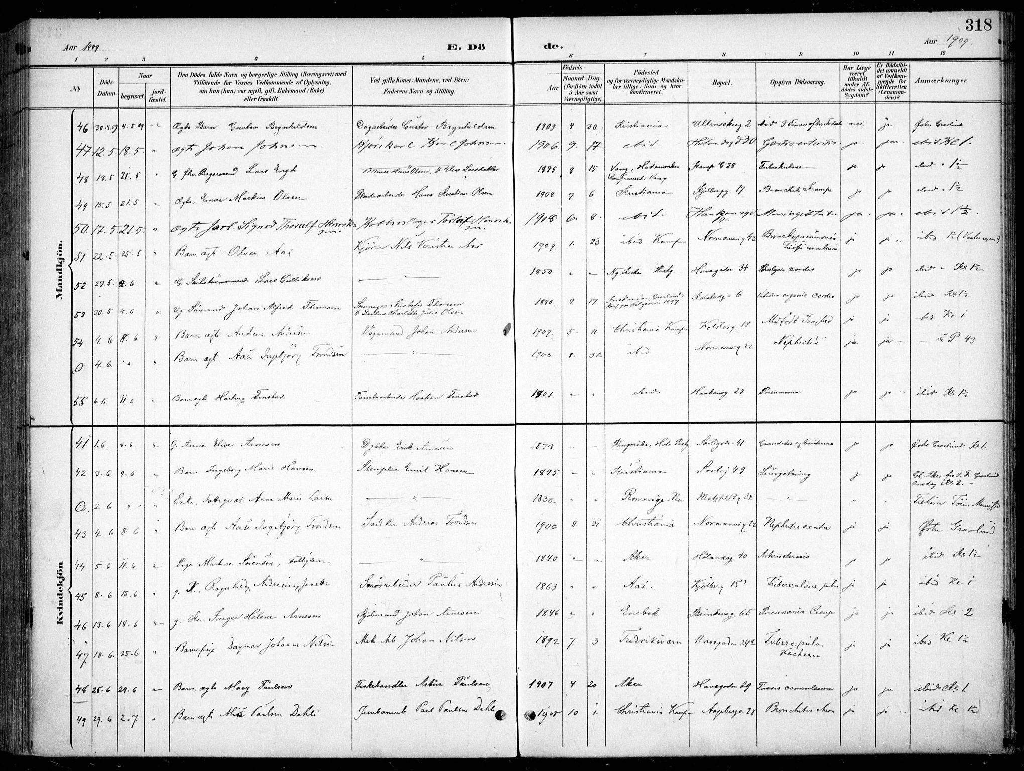 Kampen prestekontor Kirkebøker, AV/SAO-A-10853/F/Fa/L0009: Ministerialbok nr. I 9, 1899-1911, s. 318