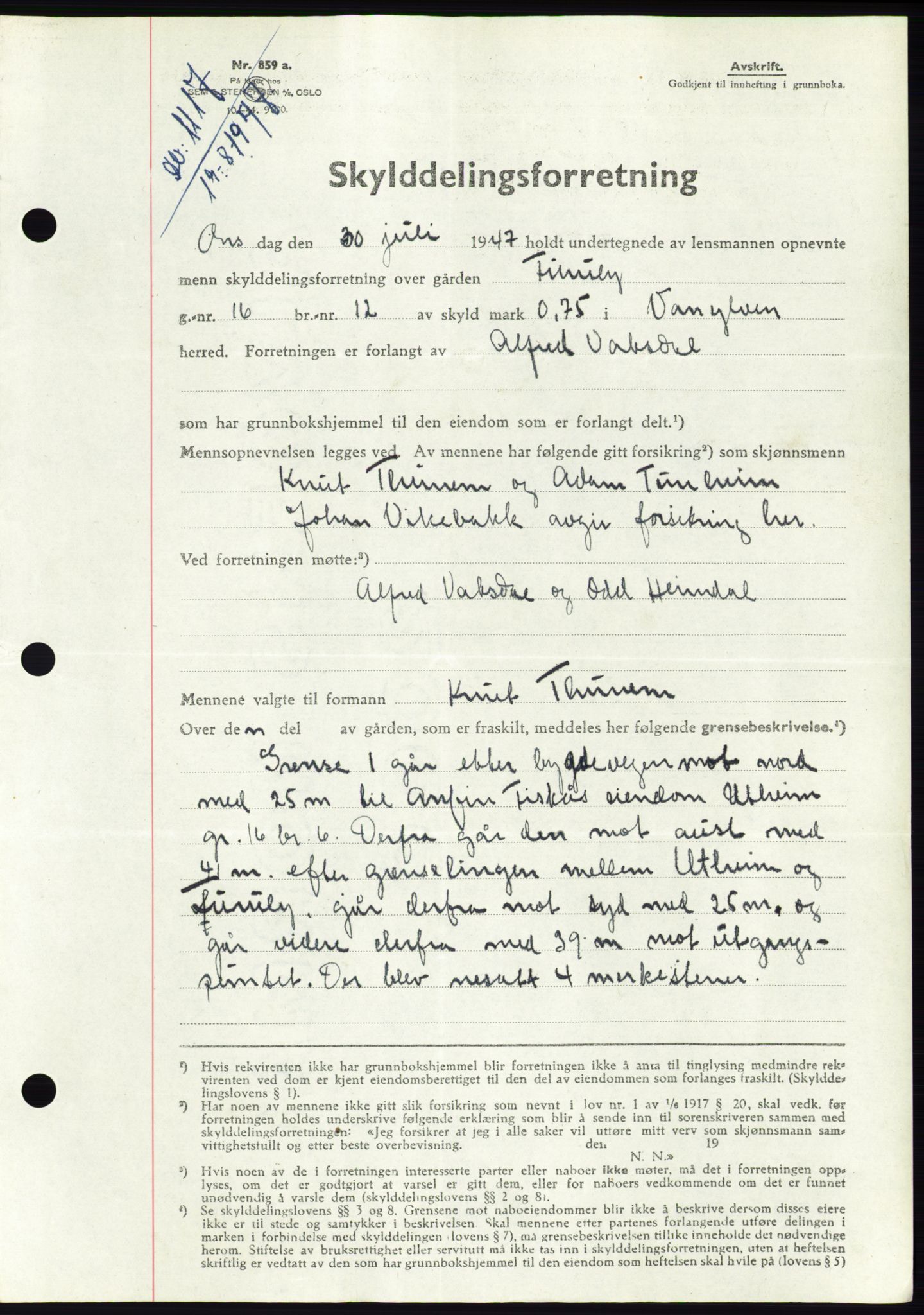 Søre Sunnmøre sorenskriveri, AV/SAT-A-4122/1/2/2C/L0081: Pantebok nr. 7A, 1947-1948, Dagboknr: 1117/1947