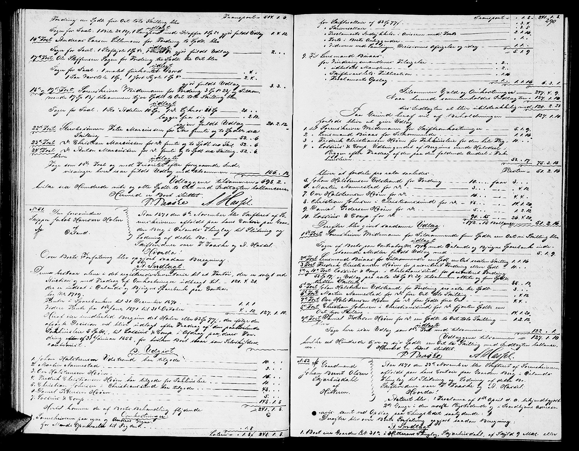 Fosen sorenskriveri, SAT/A-1107/1/3/3A/L0025: Skifteutlodnings protokoll 4, 1867-1874, s. 290