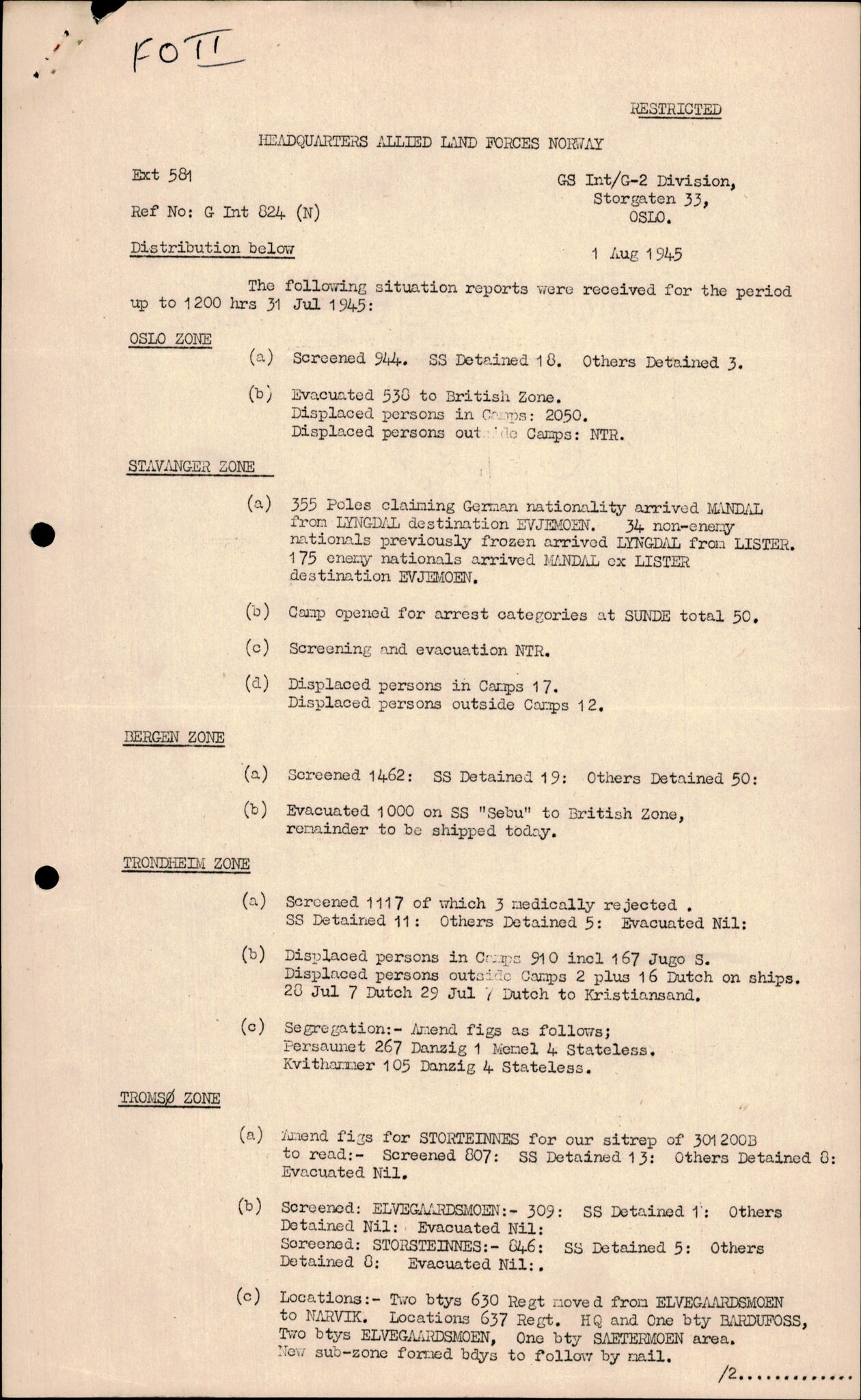 Forsvarets Overkommando. 2 kontor. Arkiv 11.4. Spredte tyske arkivsaker, AV/RA-RAFA-7031/D/Dar/Darc/L0017: FO.II, 1945, s. 1126