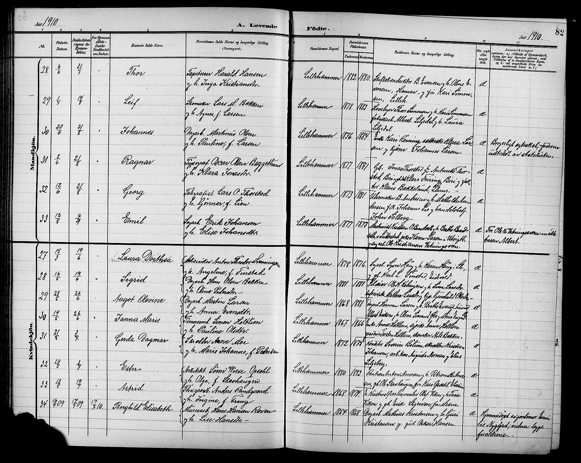 Lillehammer prestekontor, AV/SAH-PREST-088/H/Ha/Hab/L0001: Klokkerbok nr. 1, 1901-1913, s. 82