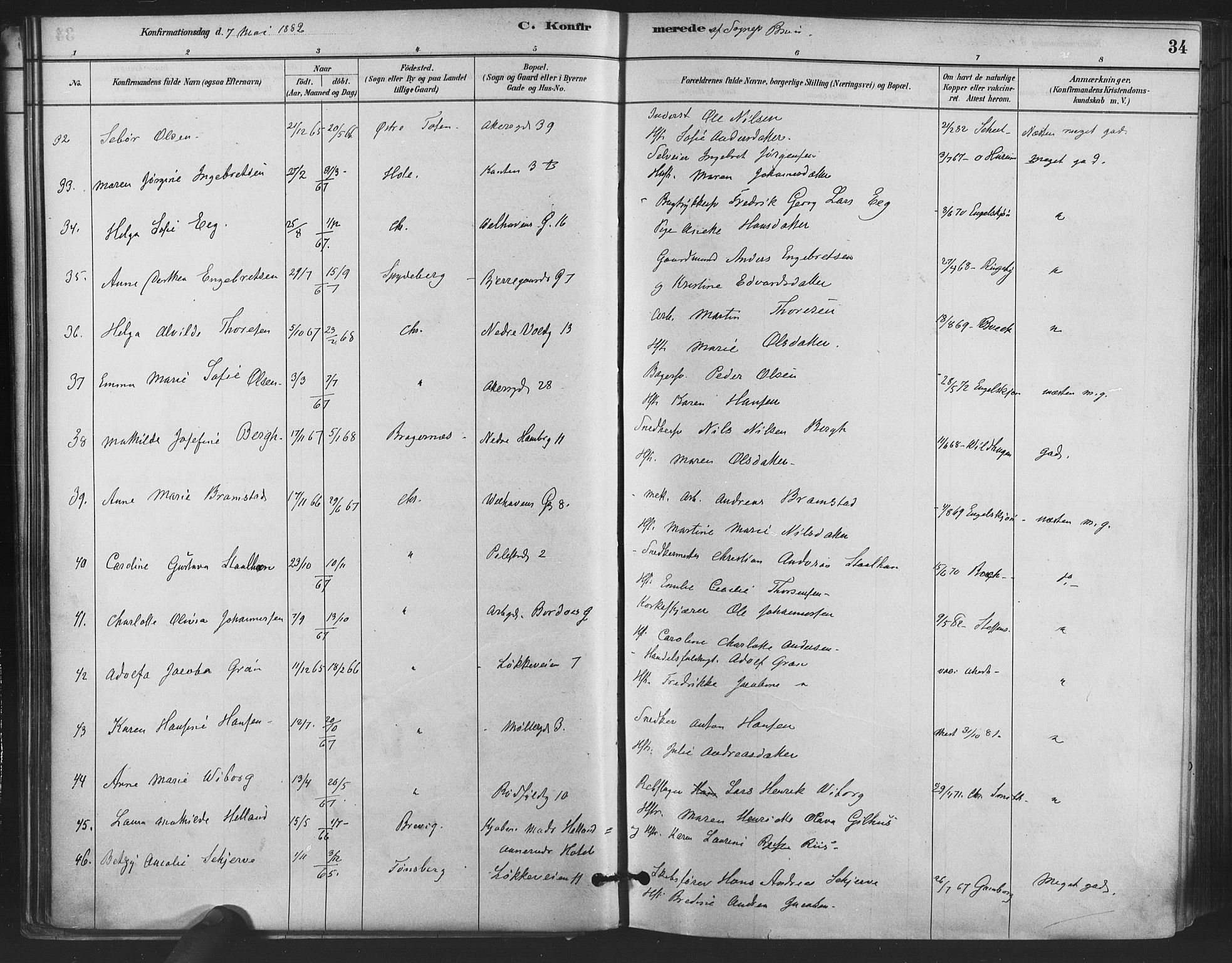 Trefoldighet prestekontor Kirkebøker, AV/SAO-A-10882/F/Fb/L0003: Ministerialbok nr. II 3, 1881-1895, s. 34