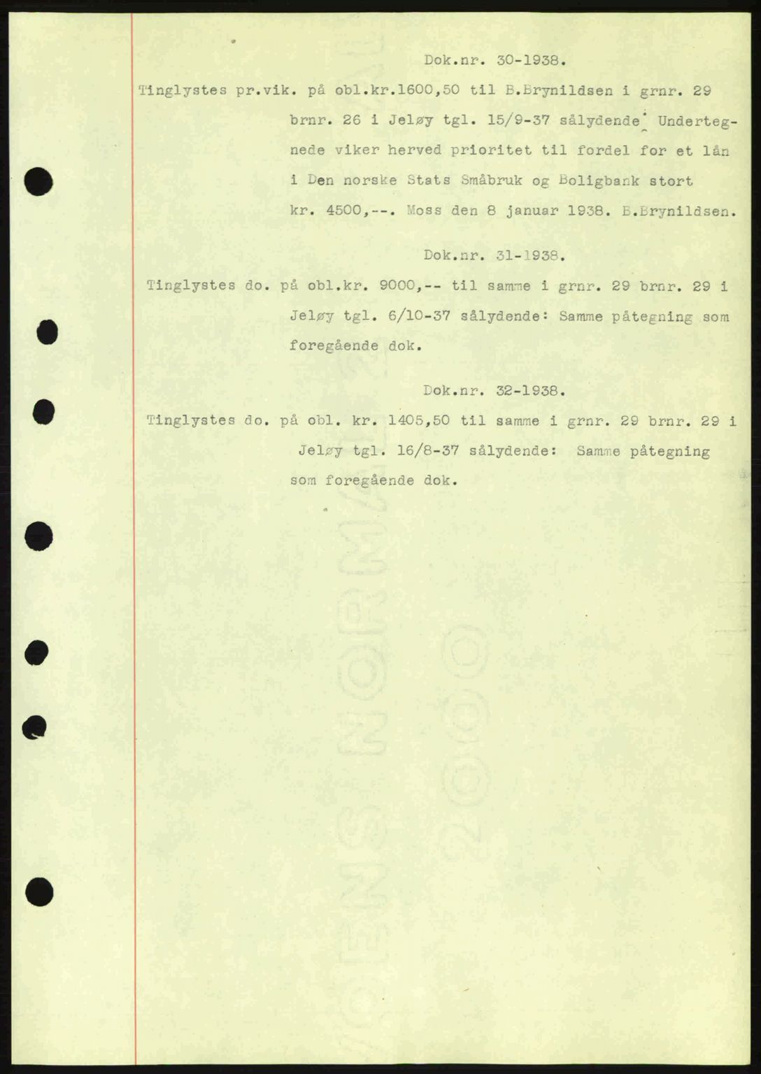Moss sorenskriveri, SAO/A-10168: Pantebok nr. B4, 1937-1938, Dagboknr: 30/1938