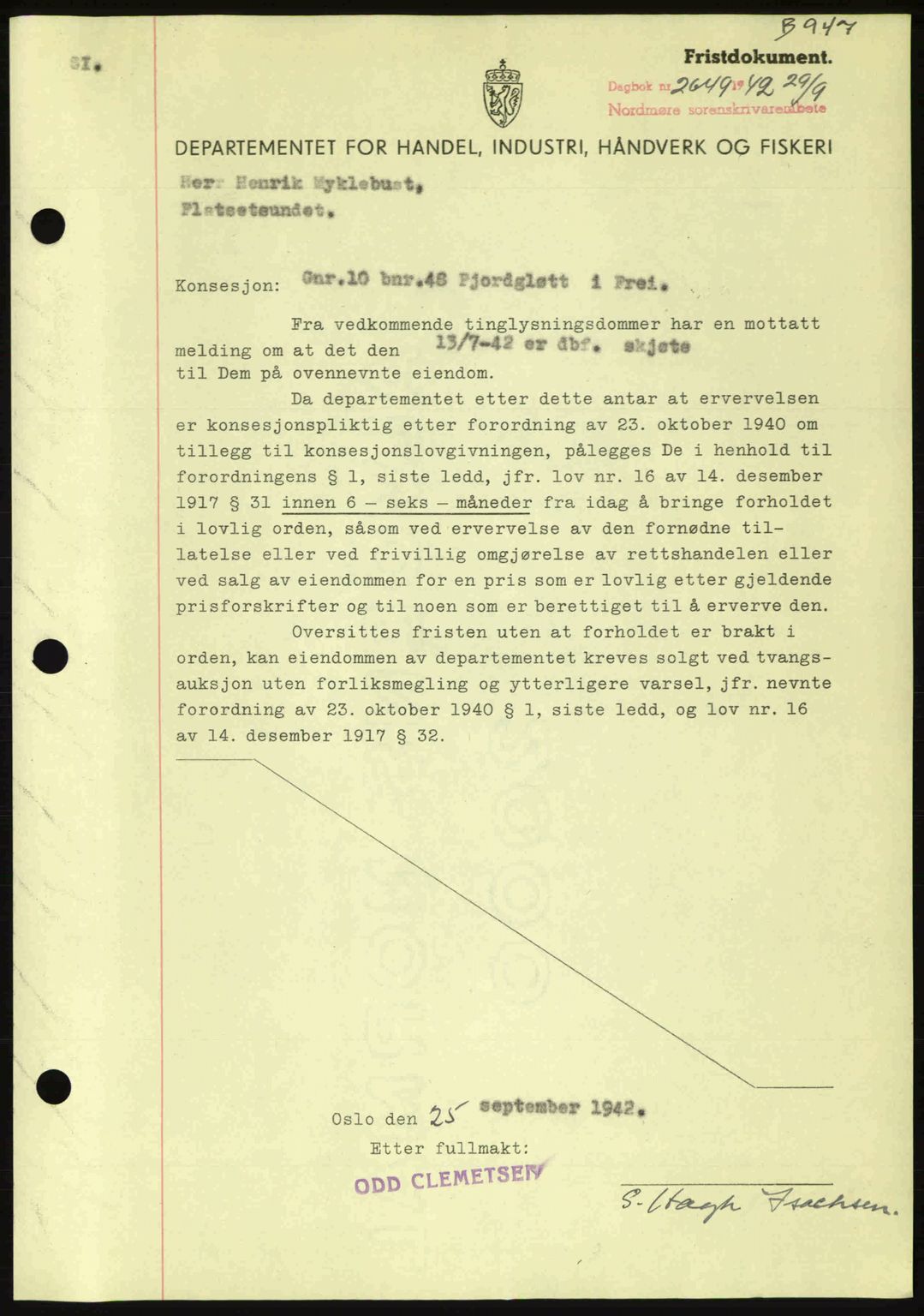 Nordmøre sorenskriveri, AV/SAT-A-4132/1/2/2Ca: Pantebok nr. B89, 1942-1942, Dagboknr: 2649/1942