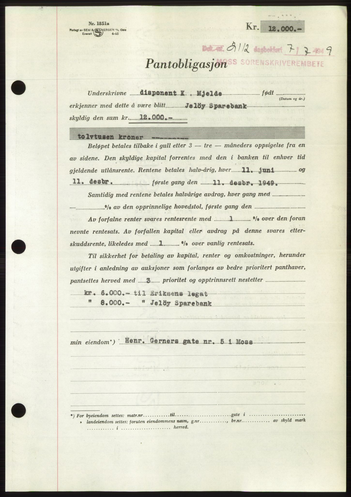 Moss sorenskriveri, SAO/A-10168: Pantebok nr. B22, 1949-1949, Dagboknr: 2112/1949