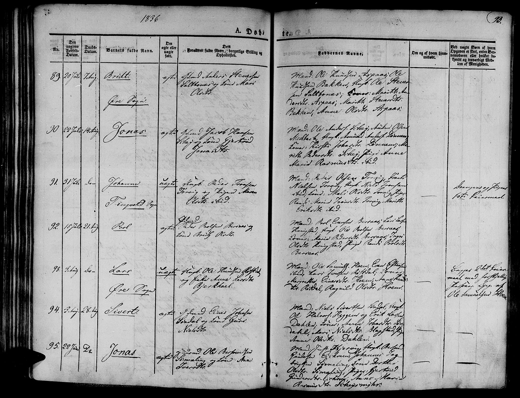 Ministerialprotokoller, klokkerbøker og fødselsregistre - Møre og Romsdal, AV/SAT-A-1454/586/L0983: Ministerialbok nr. 586A09, 1829-1843, s. 93